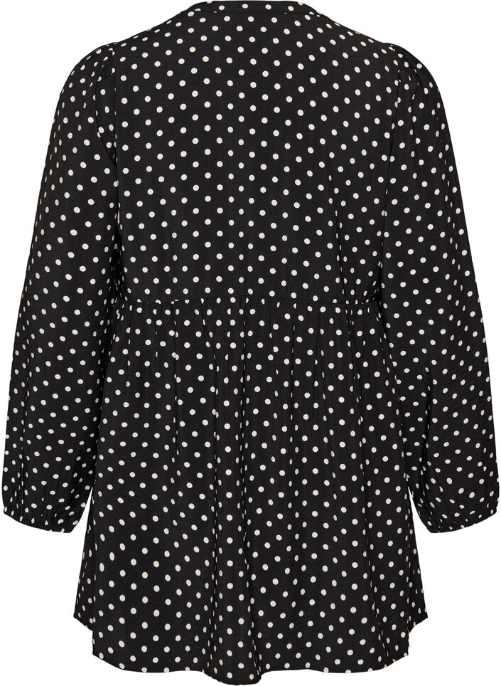 Tunique &agrave; pois avec ligne empire et coupe &eacute;vas&eacute;e, Noir, Packshot image number 1