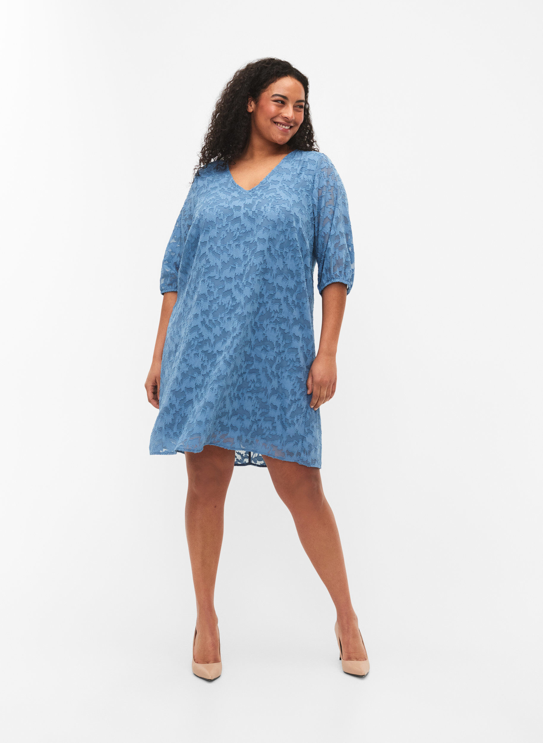 Zizzi Robe &agrave; manches courtes avec structure, Coronet Blue, Model image number 2