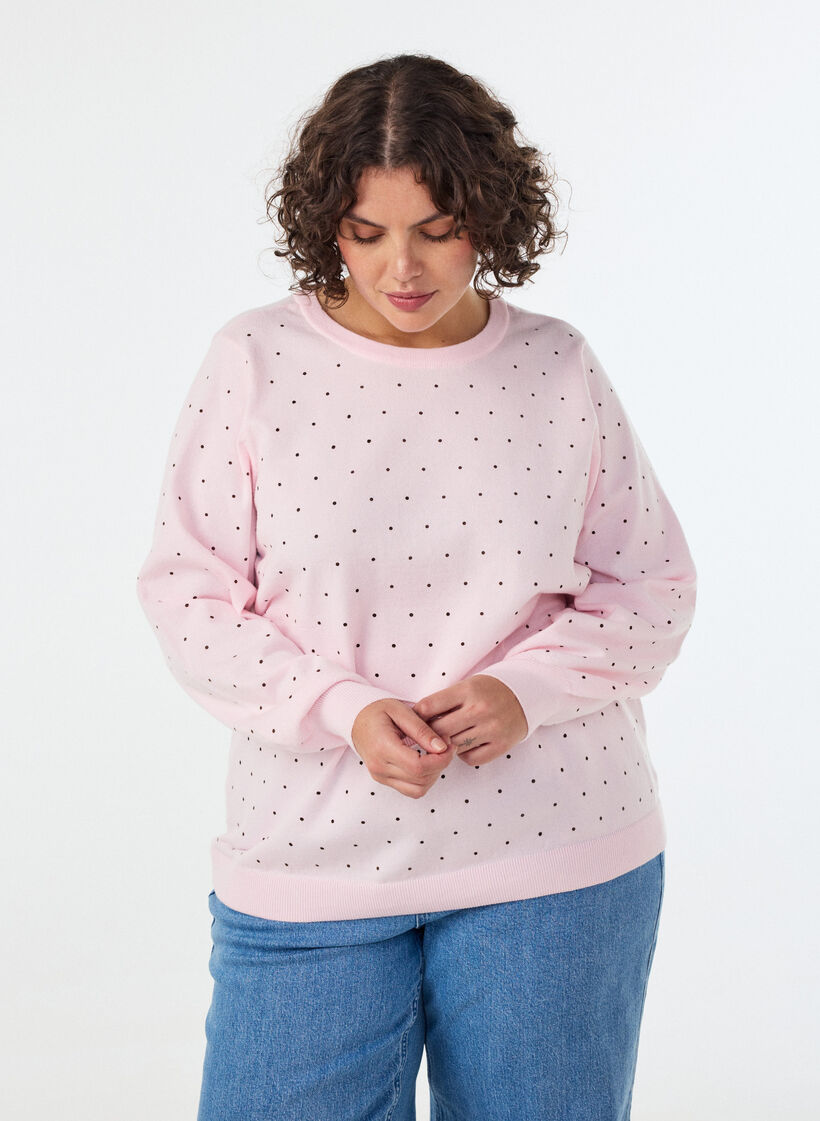 Blouse en maille &agrave; petits pois, Rose, Model image number 0