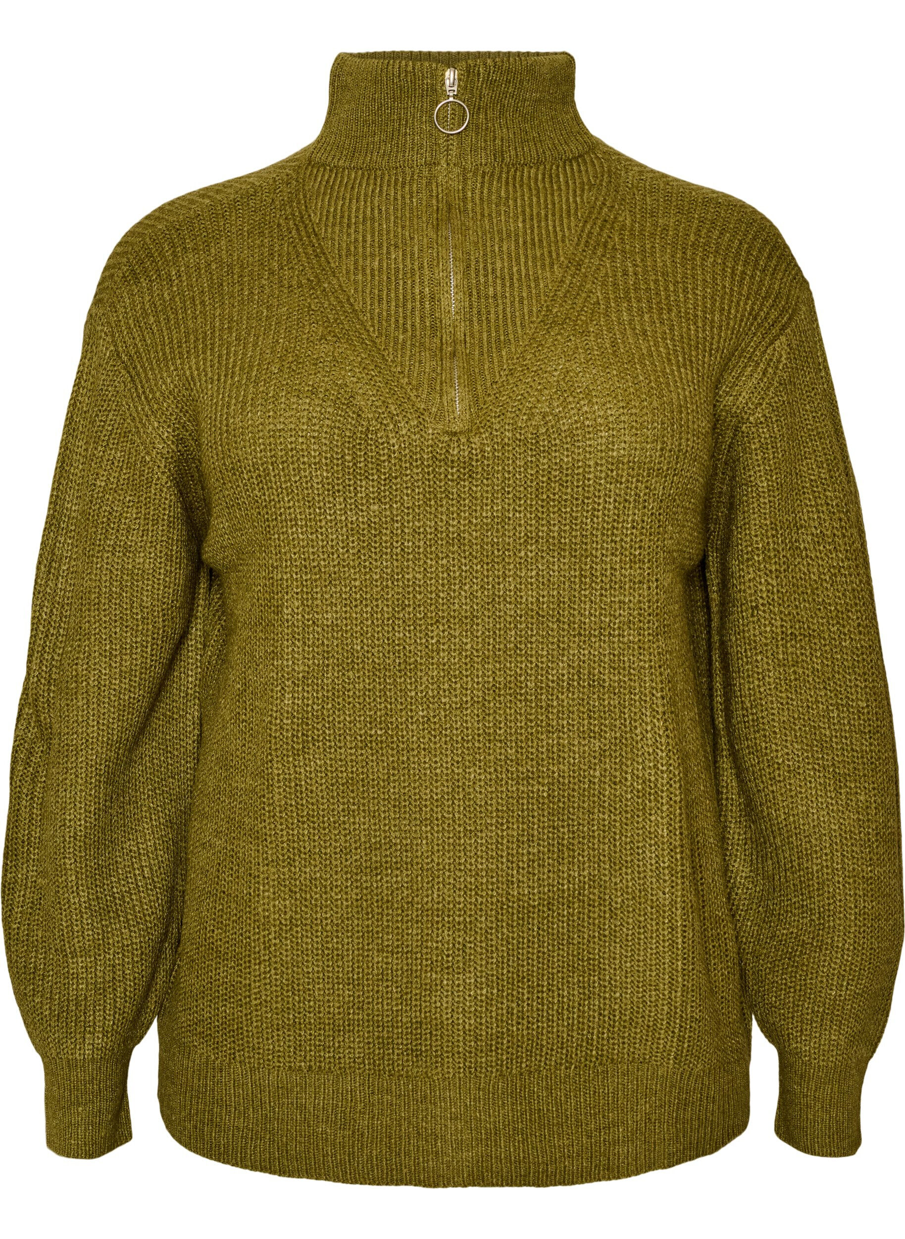 ZizziPull en tricot avec col haut et fermeture &eacute;clair, Vert, Packshot image number 0