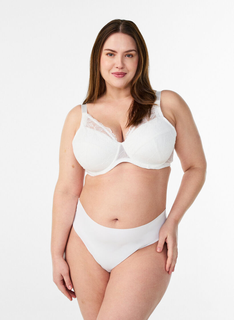 Soutien-gorge rembourr&eacute; en dentelle avec armatures, Blanc, Model image number 1
