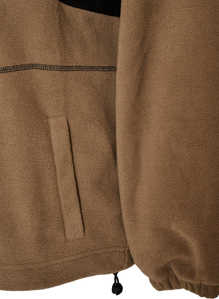 Anorak en polaire avec capuche et empi&egrave;cement contrastant, Marron, Packshot image number 3