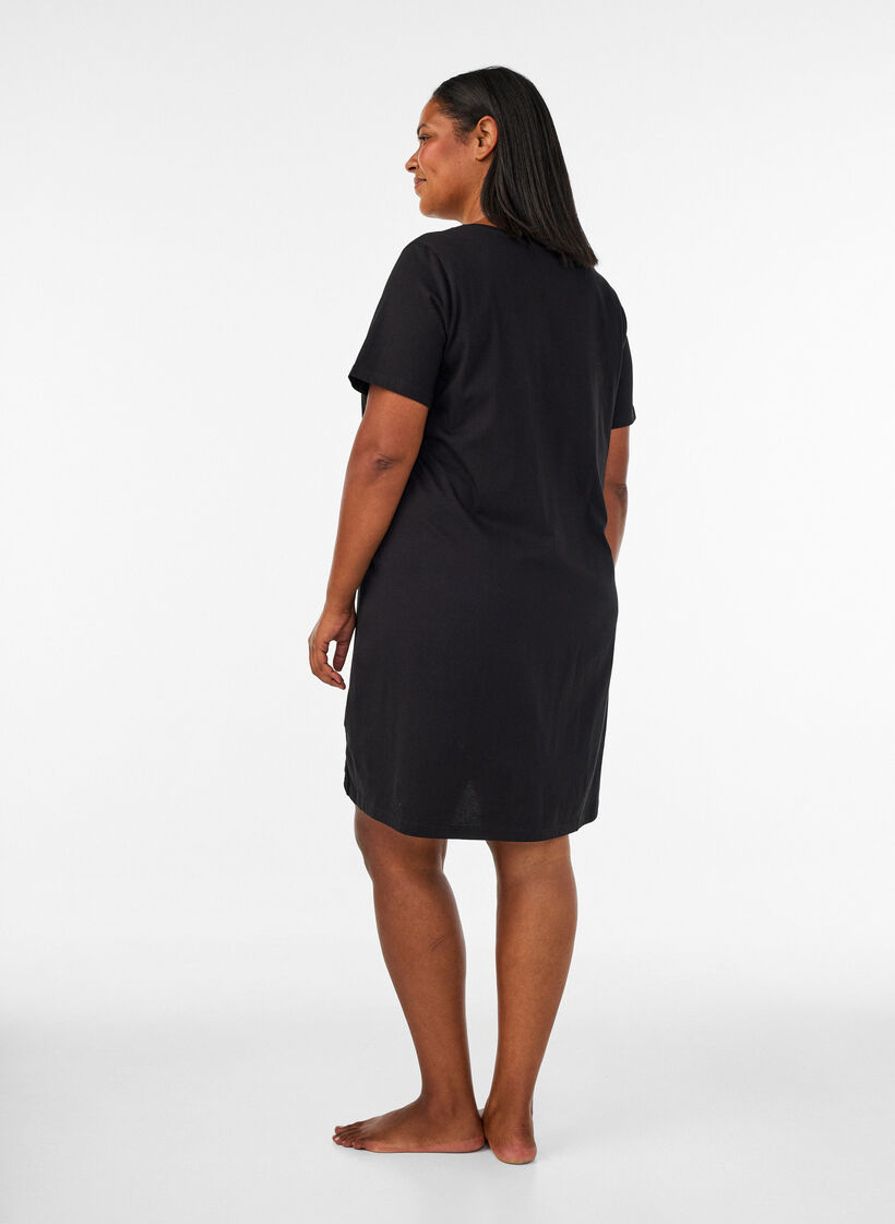 Chemise de nuit en coton biologique et &agrave; col en V, Noir, Model image number 2