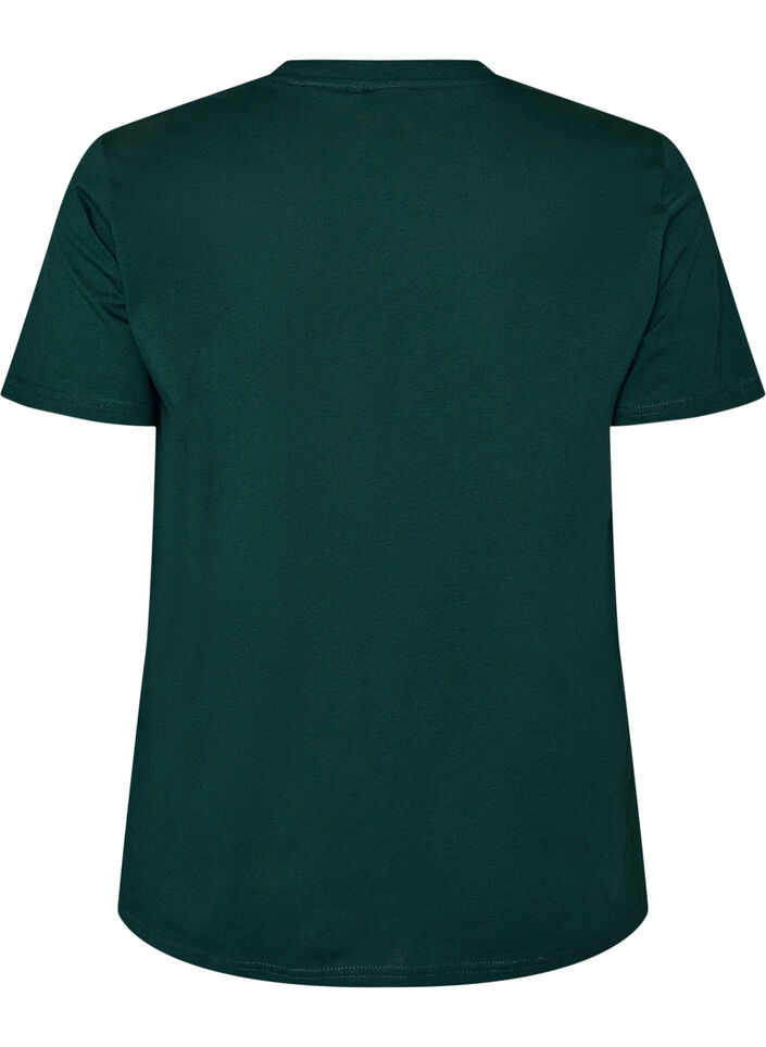 T-shirt basique en coton &agrave; col rond, Vert fonc&eacute;, Packshot image number 1