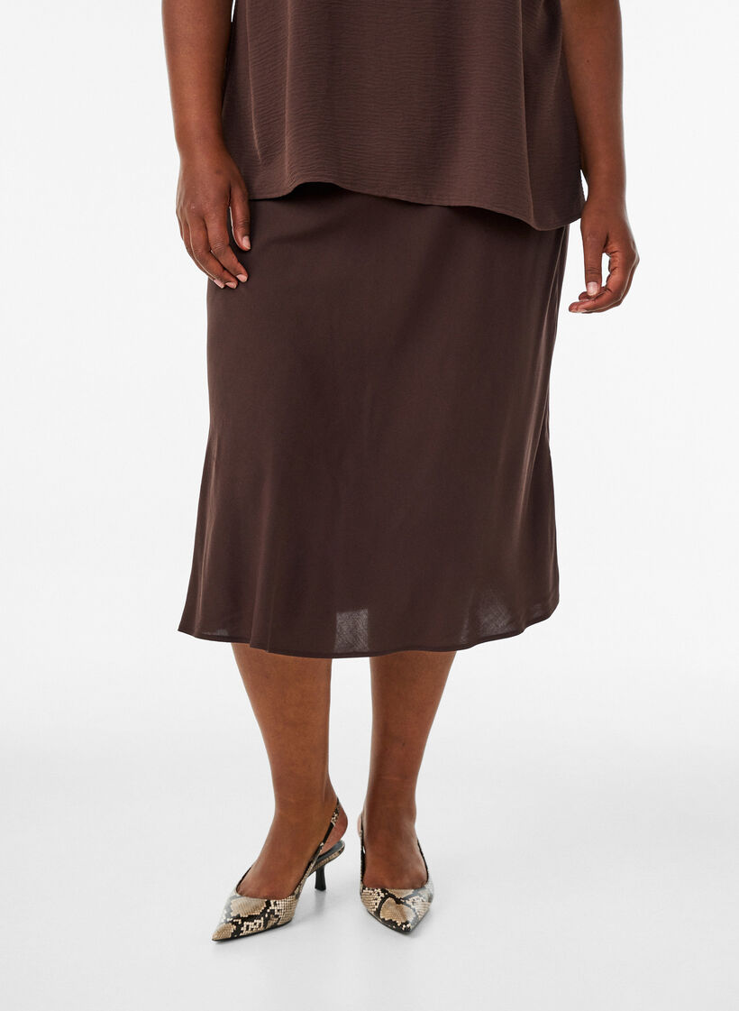 Jupe en viscose avec une ceinture &eacute;lastique, Marron, Model image number 0