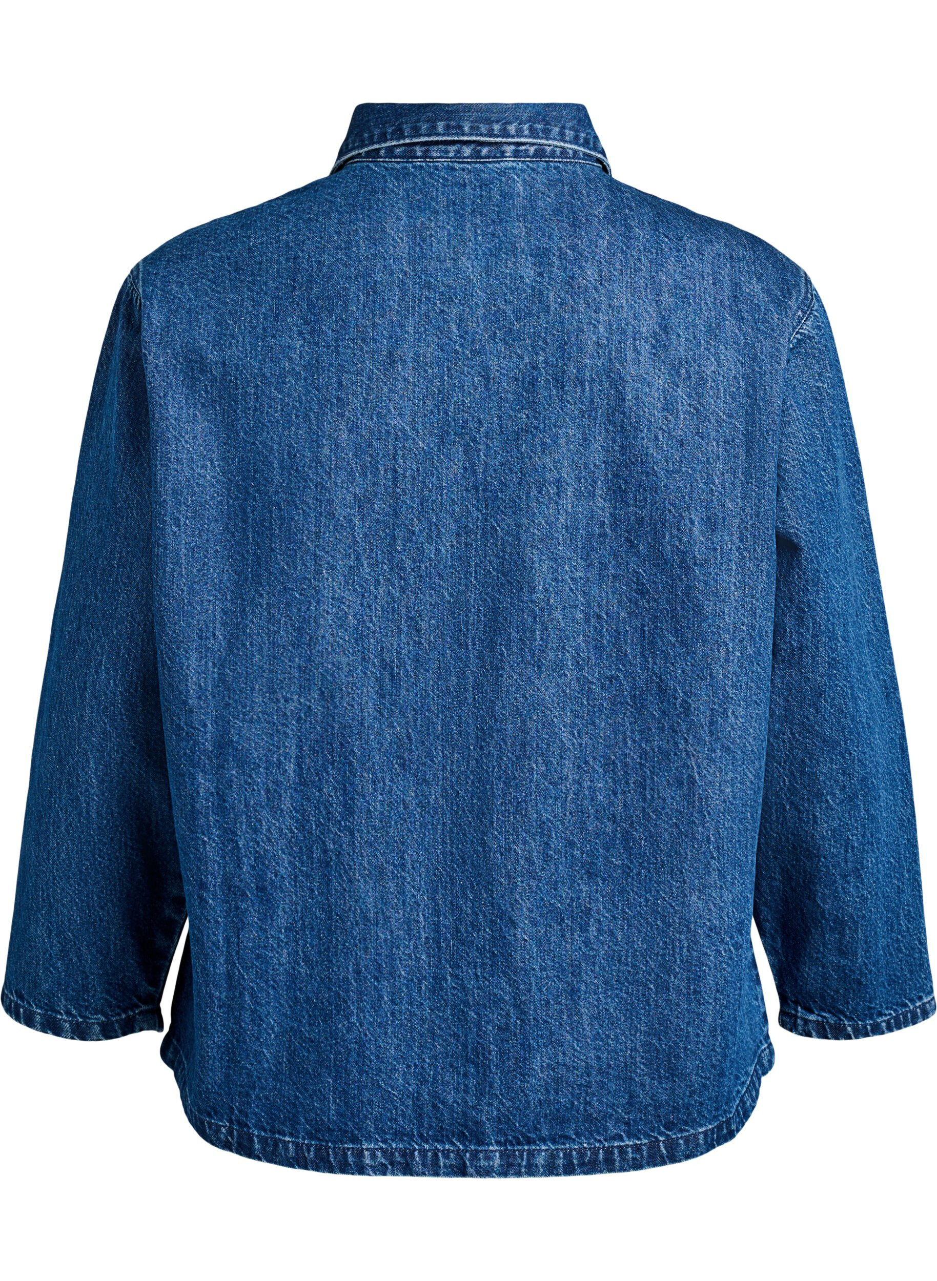 Zizzi Veste en jean avec n&oelig;ud de fermeture et poches, Blue Denim, Packshot image number 1
