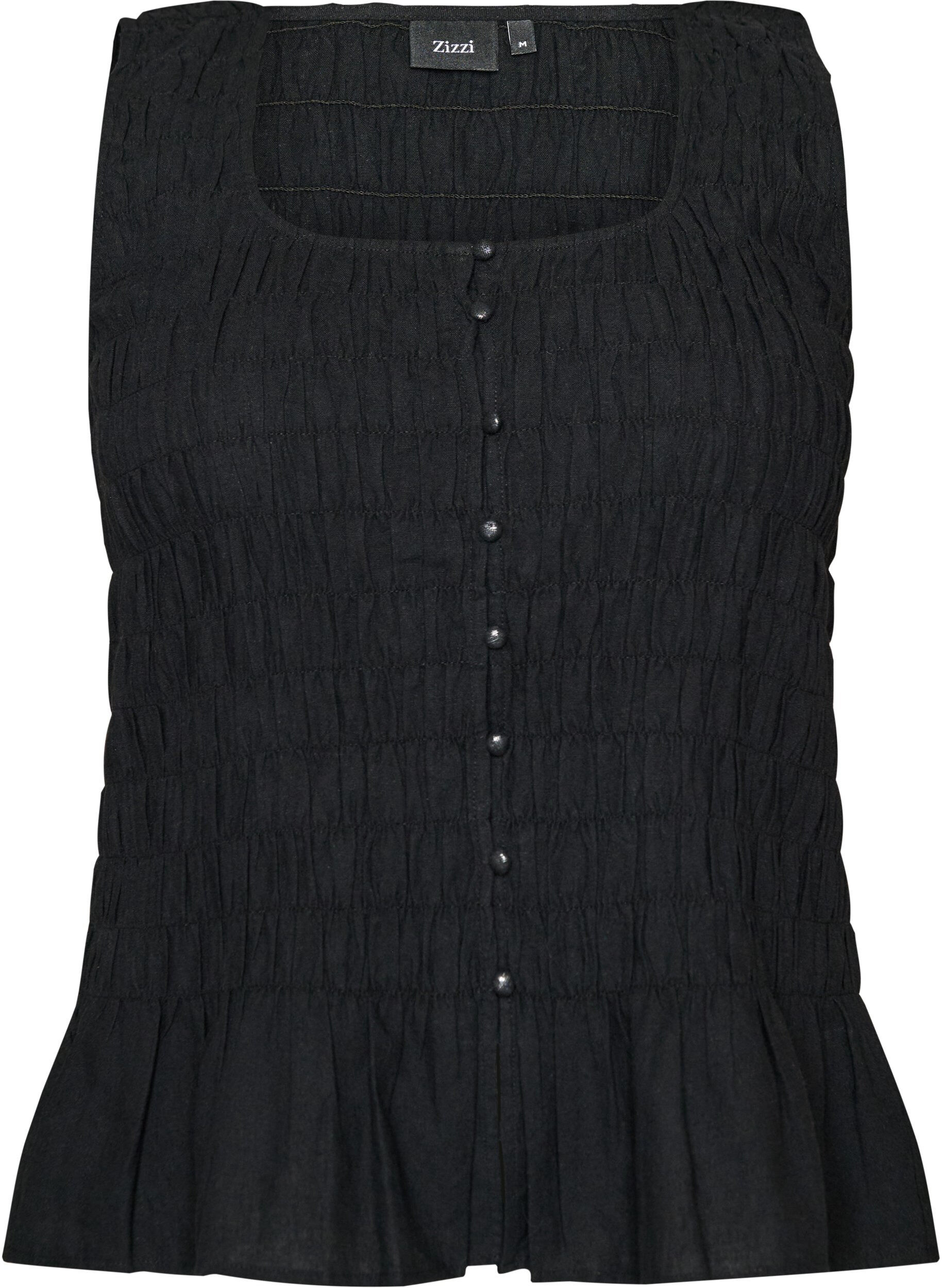 ZizziTop sans manches en coton et lin avec smocks, Noir, Packshot image number 0