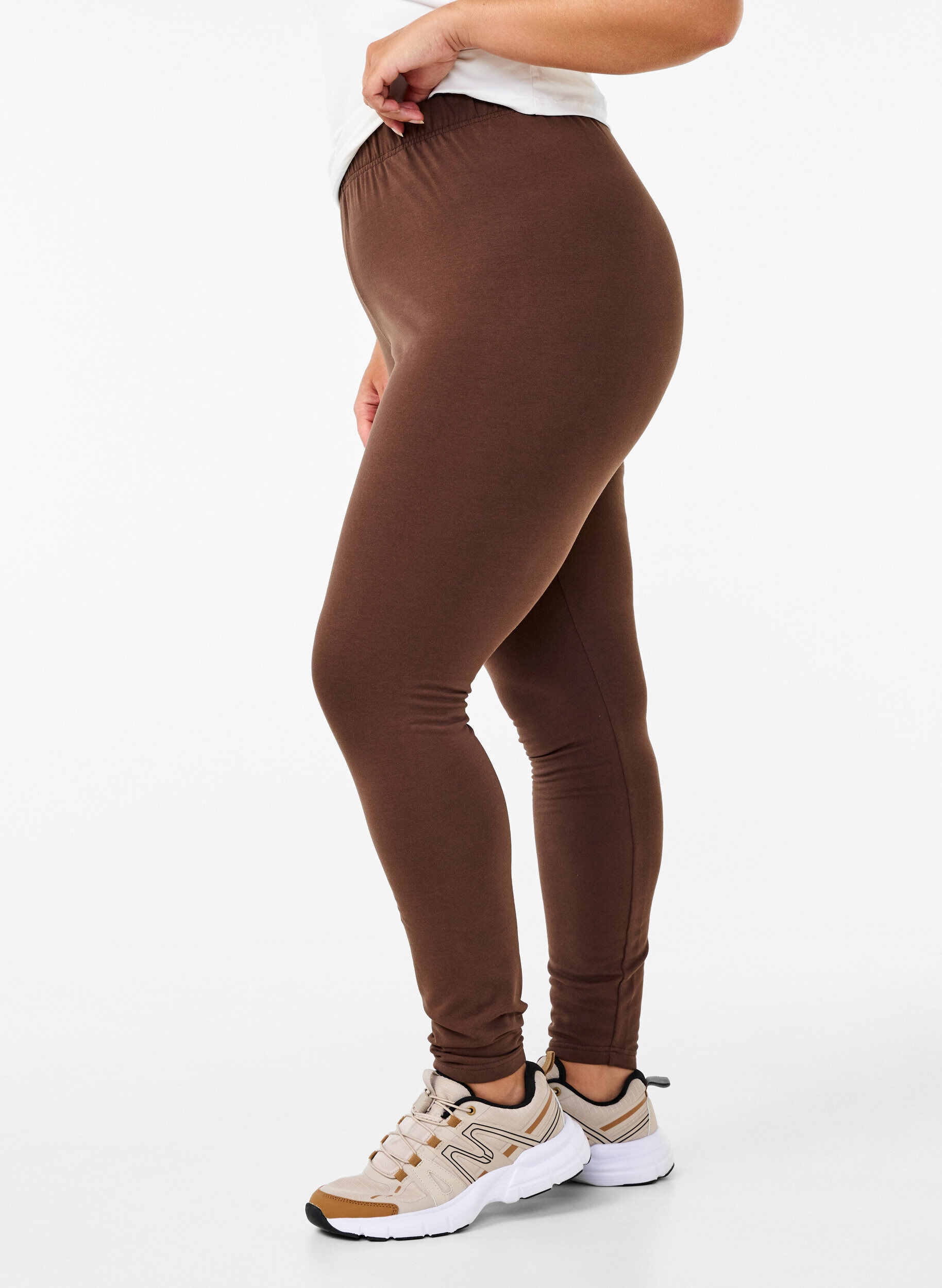 Zizzi Leggings en coton avec doublure, Marron, Model image number 2