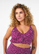 Haut de bikini &agrave; fleurs et &agrave; d&eacute;tails de jabot, Bordeaux, Model image number 0