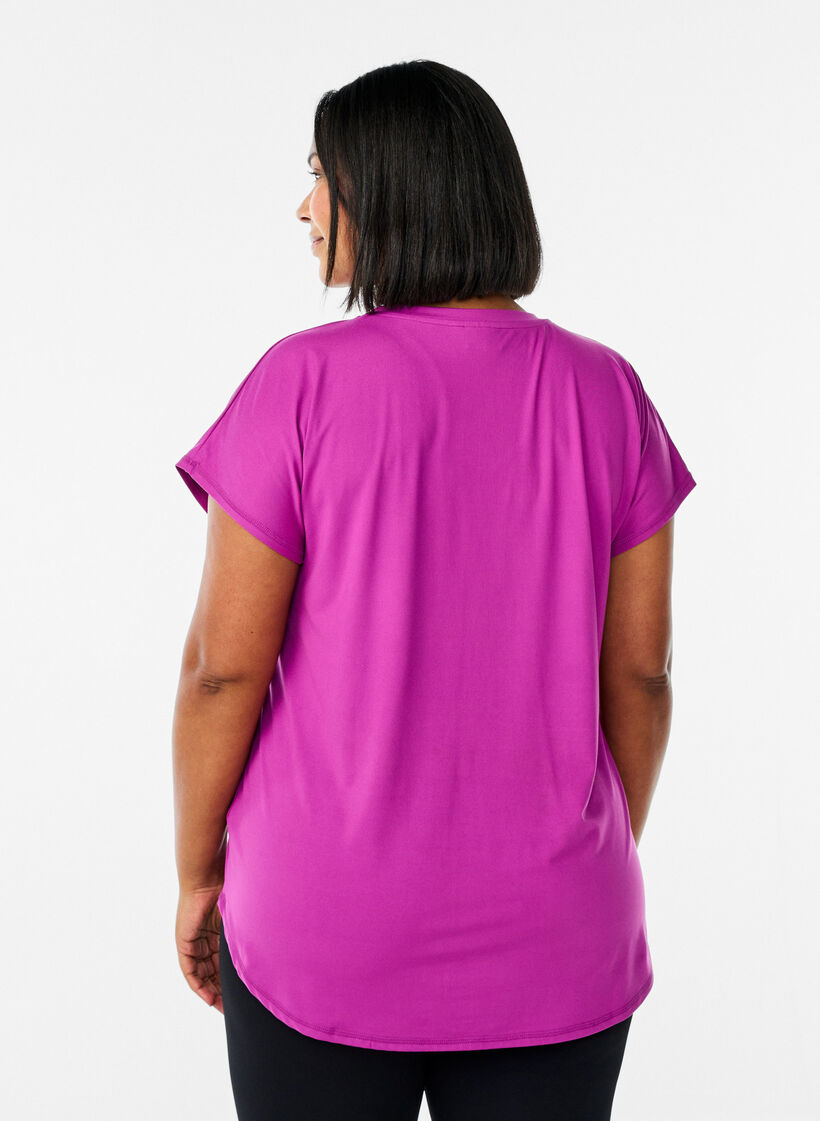 T-shirt de sport &agrave; manches courtes et col en V, Violet, Model image number 2