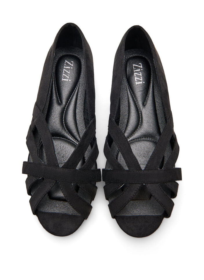 Ballerines en su&eacute;dine avec brides crois&eacute;es, Noir, Packshot image number 3
