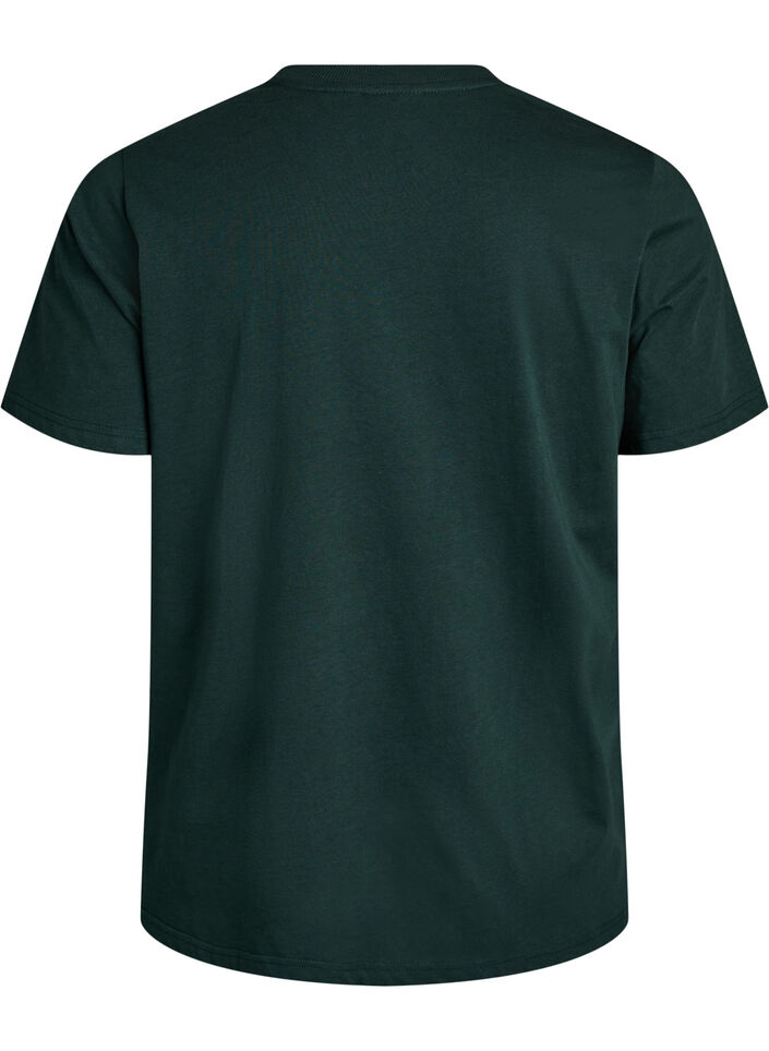 T-shirt basique en coton &agrave; col rond, Vert fonc&eacute;, Packshot image number 1