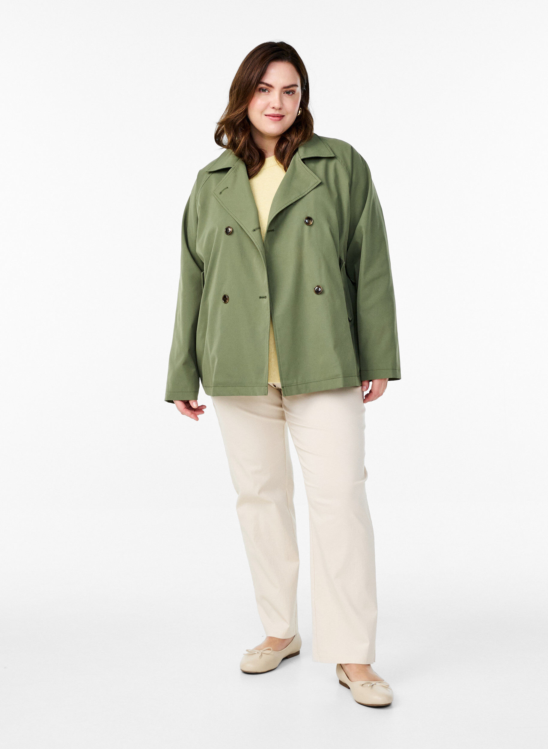 Zizzi Trench court avec poches, Vert fonc&eacute;, Model image number 1