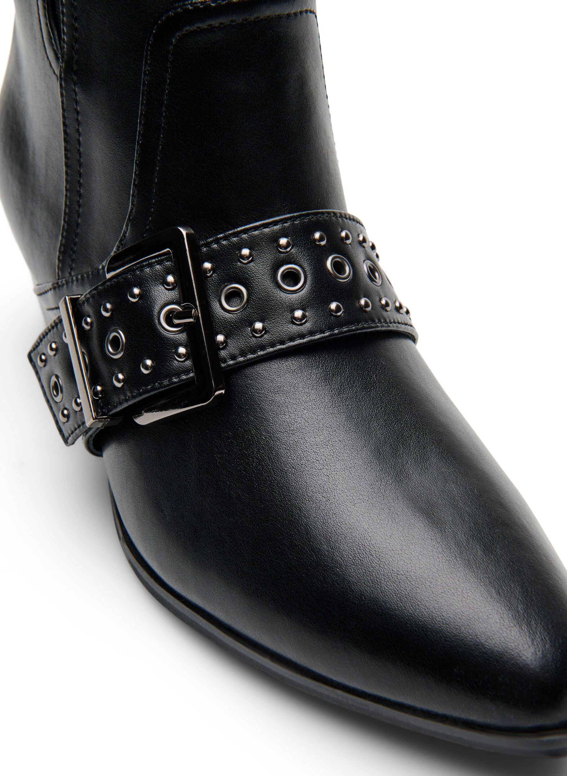 ZizziBottine en cuir avec bride et clous, Noir, Packshot image number 3