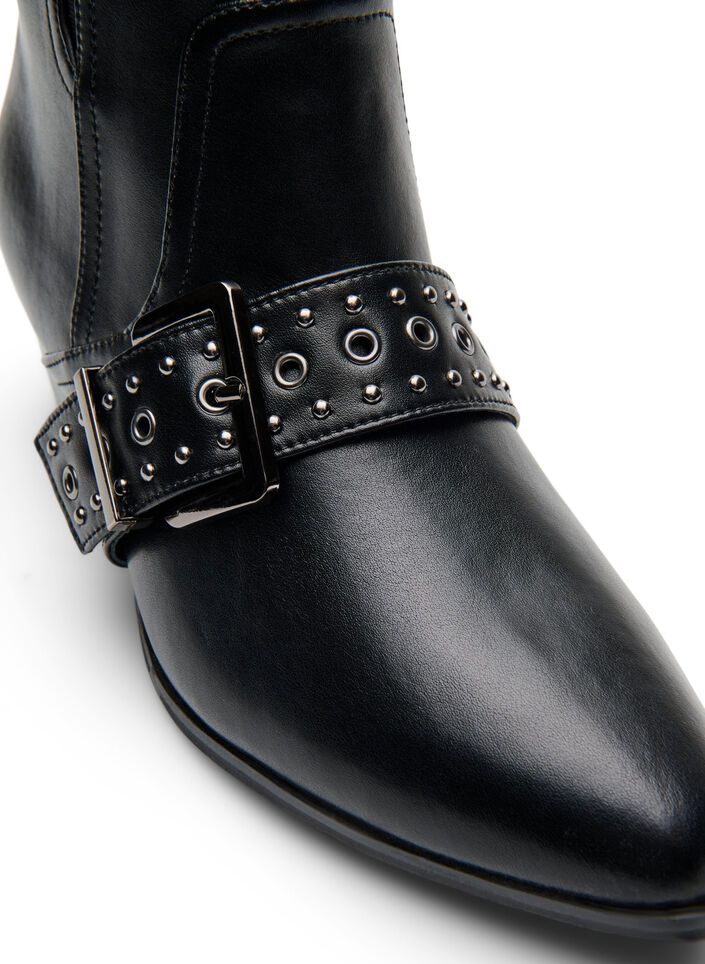 Bottine en cuir avec bride et clous, Noir, Packshot image number 3