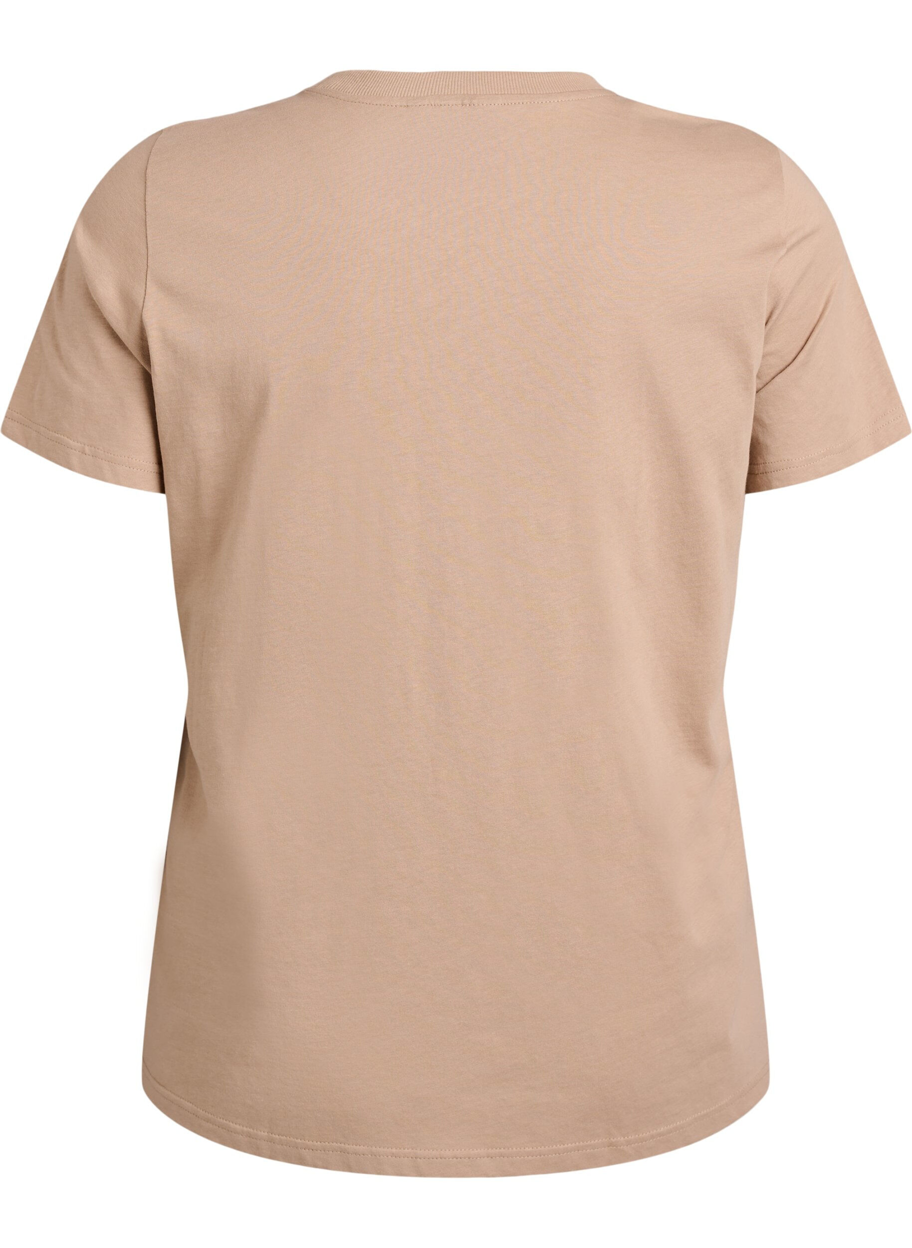 Zizzi T-shirt basique en coton &agrave; col rond, Beige, Packshot image number 1