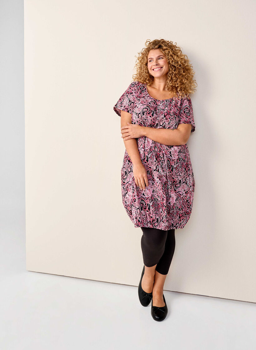 Robe en coton &agrave; manches courtes avec imprim&eacute;, Noir, Image image number 0