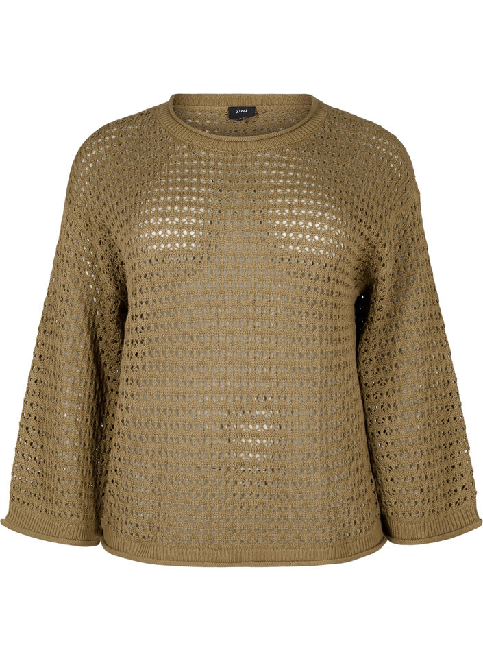 Chemisier en tricot avec motif à trous, Dusky Green, Packshot image number 0