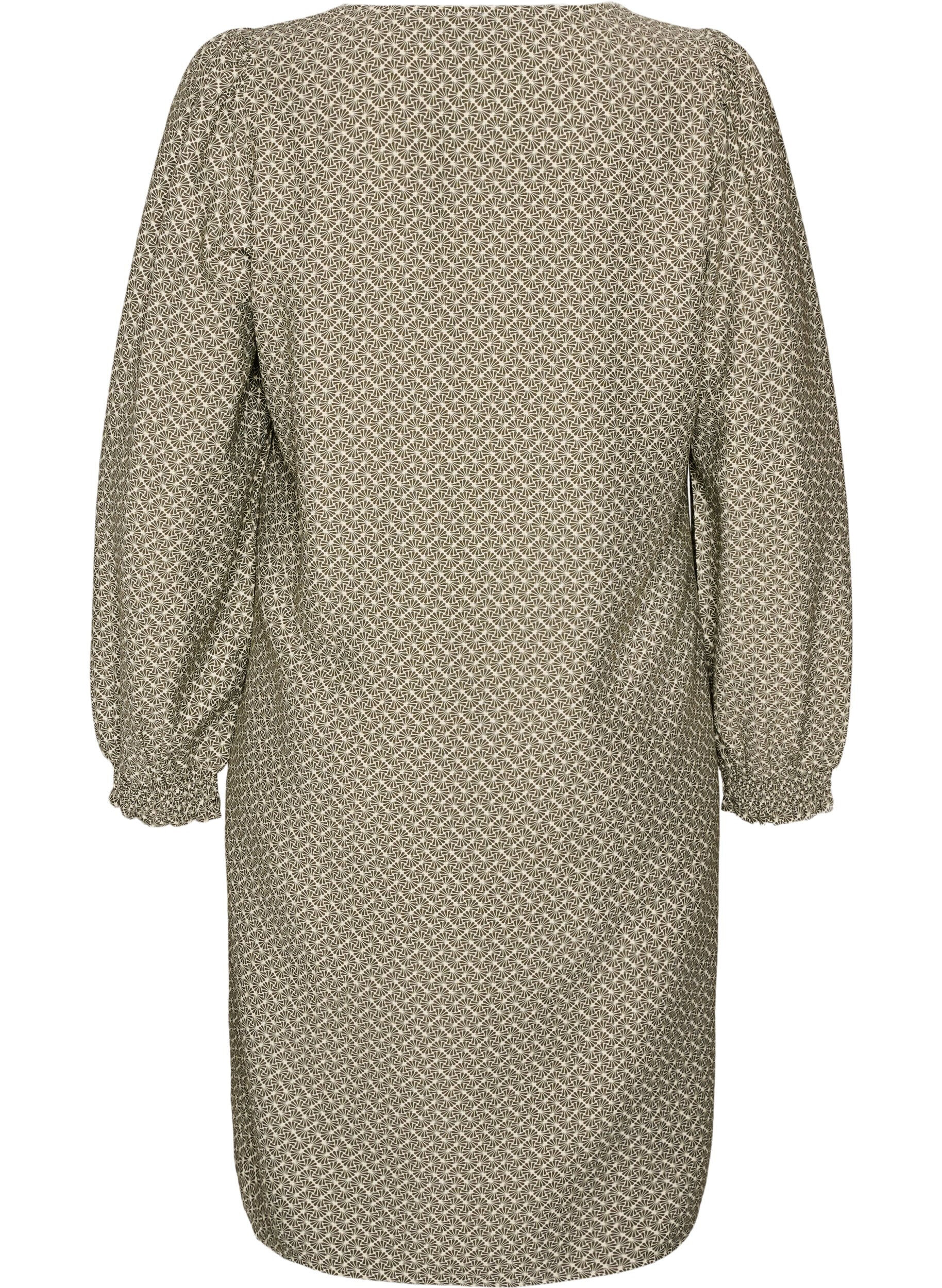 ZizziRobe imprim&eacute;e en viscose &agrave; manches longues, Vert Kaki, Packshot image number 1