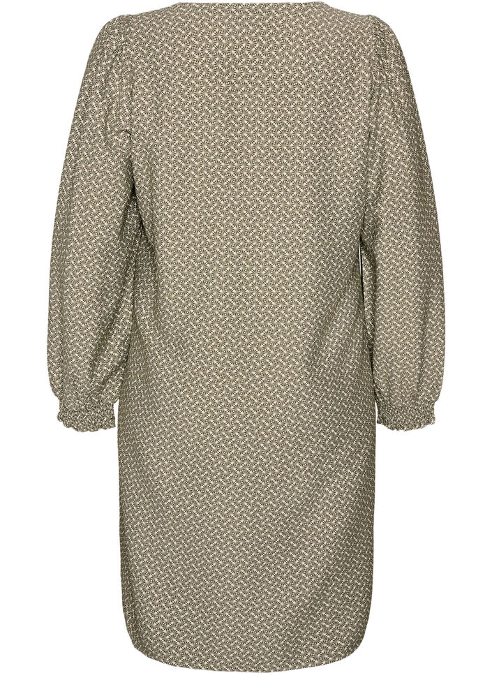 Robe imprim&eacute;e en viscose &agrave; manches longues, Vert Kaki, Packshot image number 1