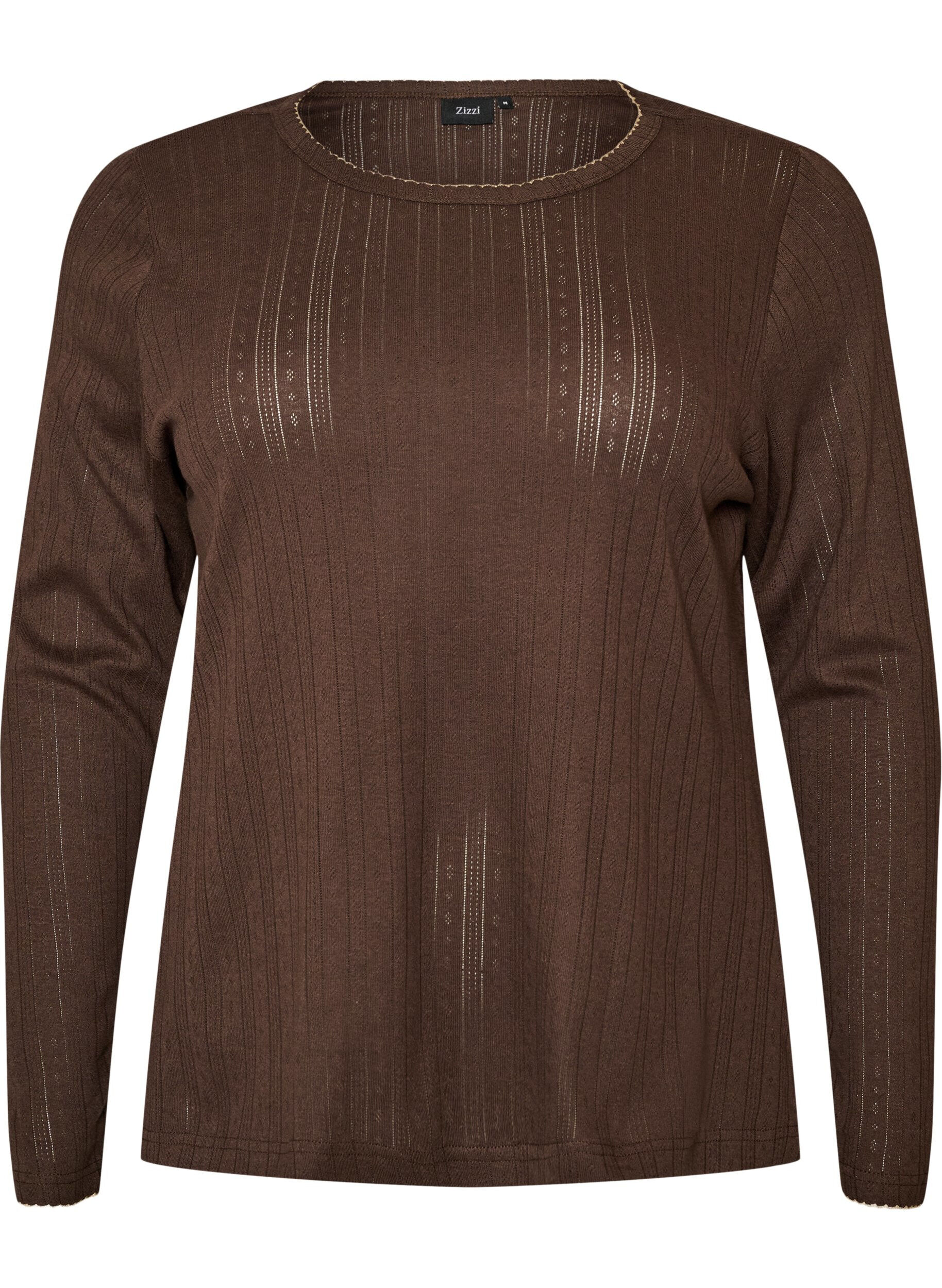 ZizziHaut de pyjama en coton biologique avec broderie ajour&eacute;e, Marron, Packshot image number 0