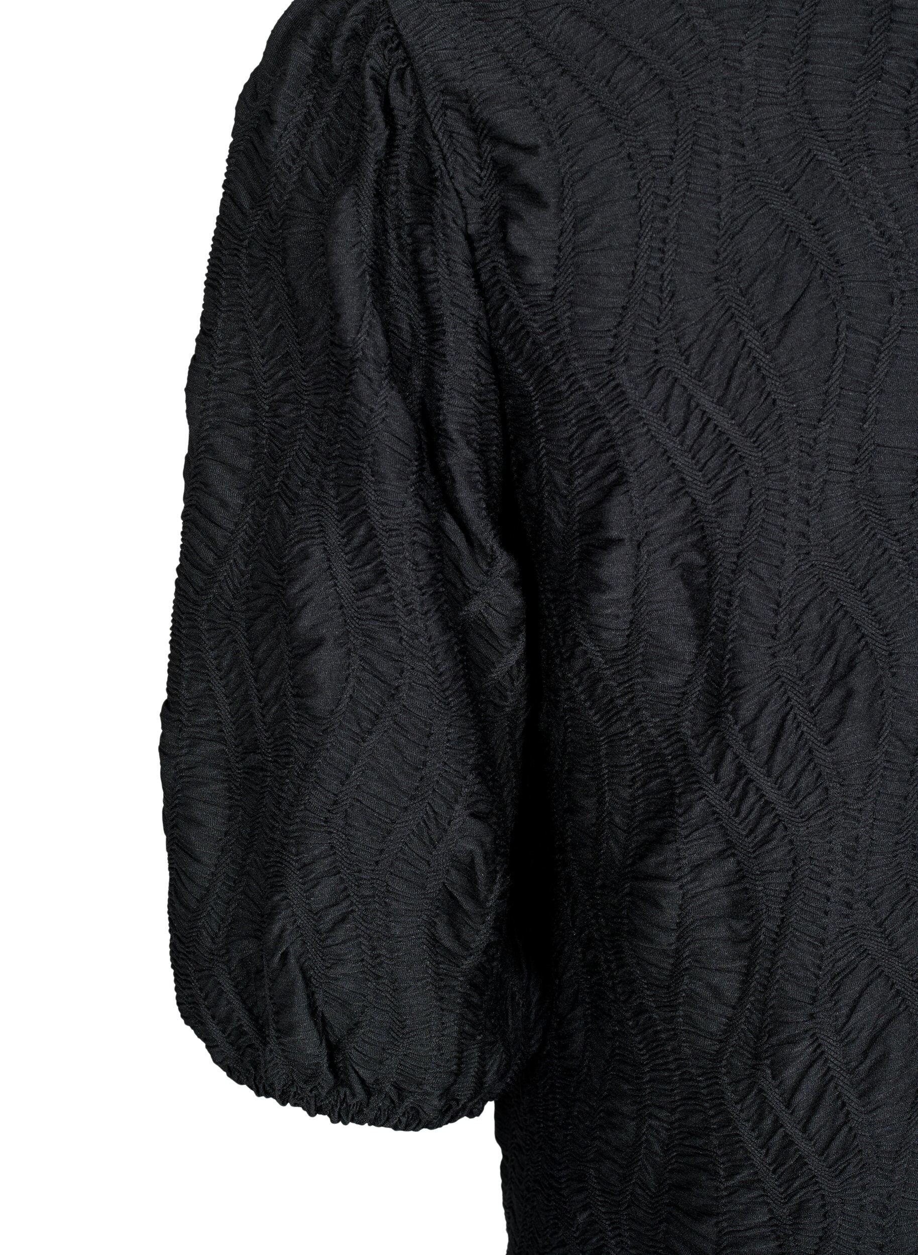 ZizziChemisier avec texture et manches 3/4, Noir, Packshot image number 3