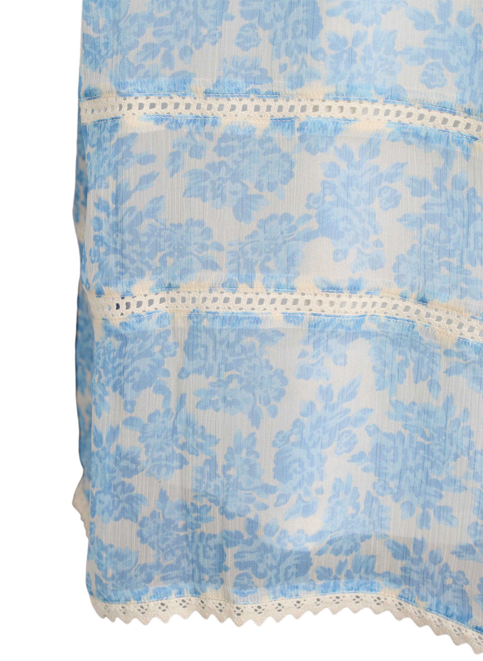 Zizzi Robe courte en mousseline avec d&eacute;tails en crochet, Bleu Clair, Packshot image number 3