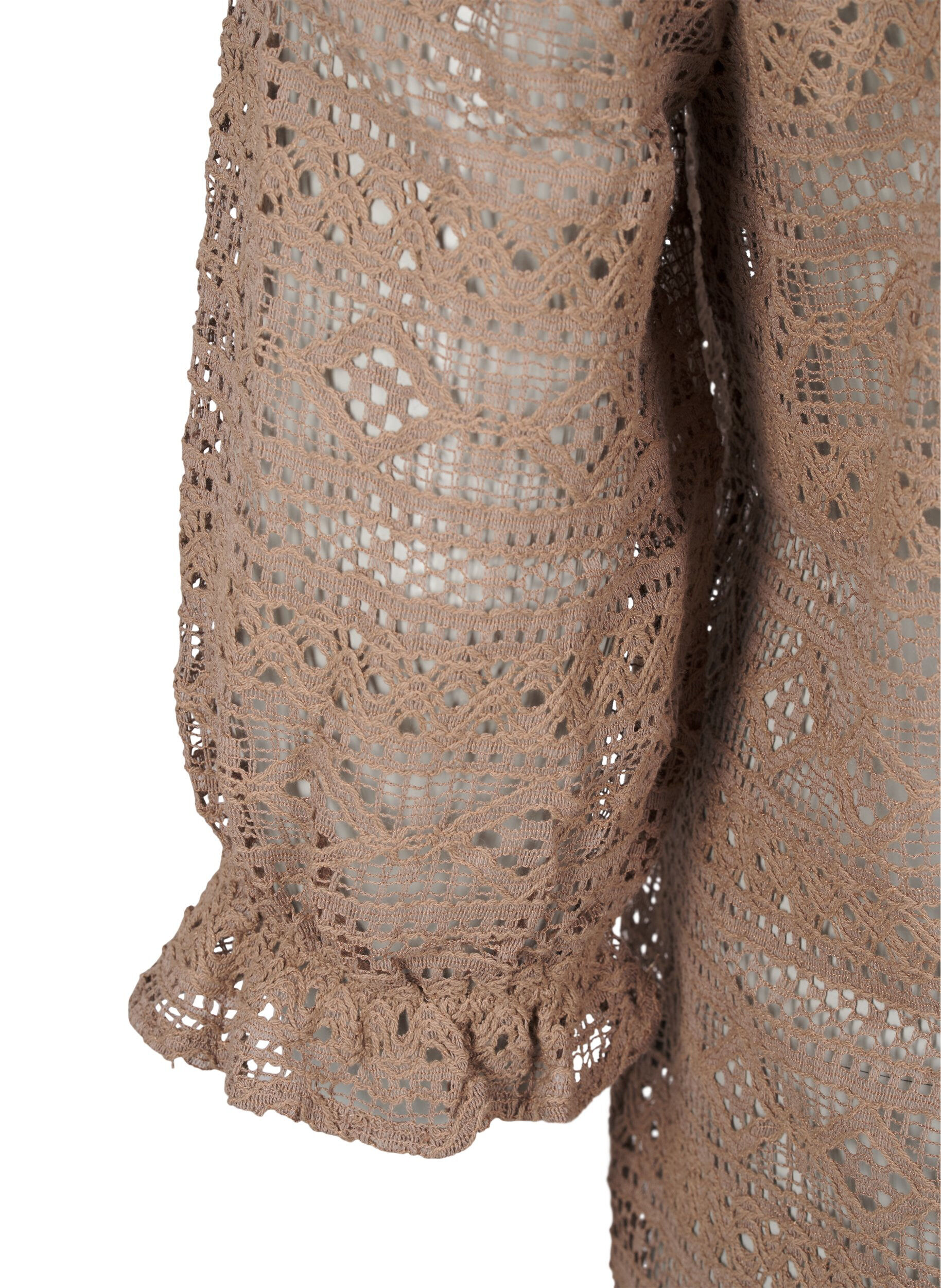 Zizzi Chemisier avec motif &agrave; trous et manches 3/4, Marron, Packshot image number 3