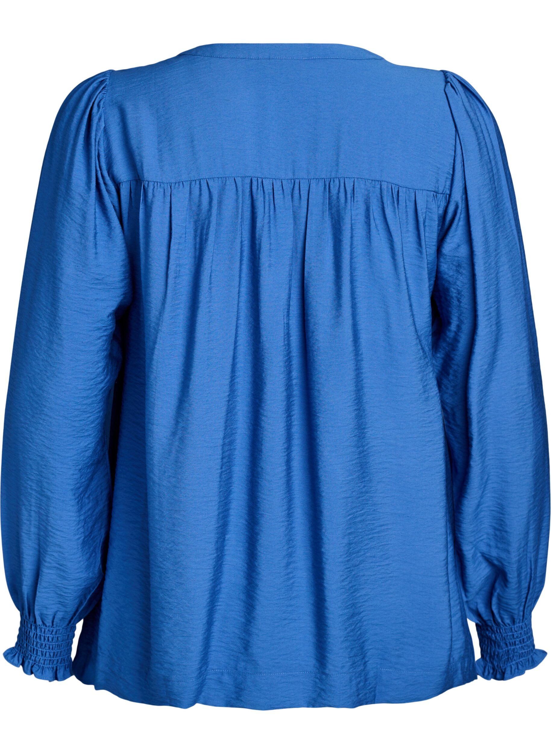 Zizzi Blouse en viscose avec smock et d&eacute;tails fronc&eacute;s, Bleu, Packshot image number 1