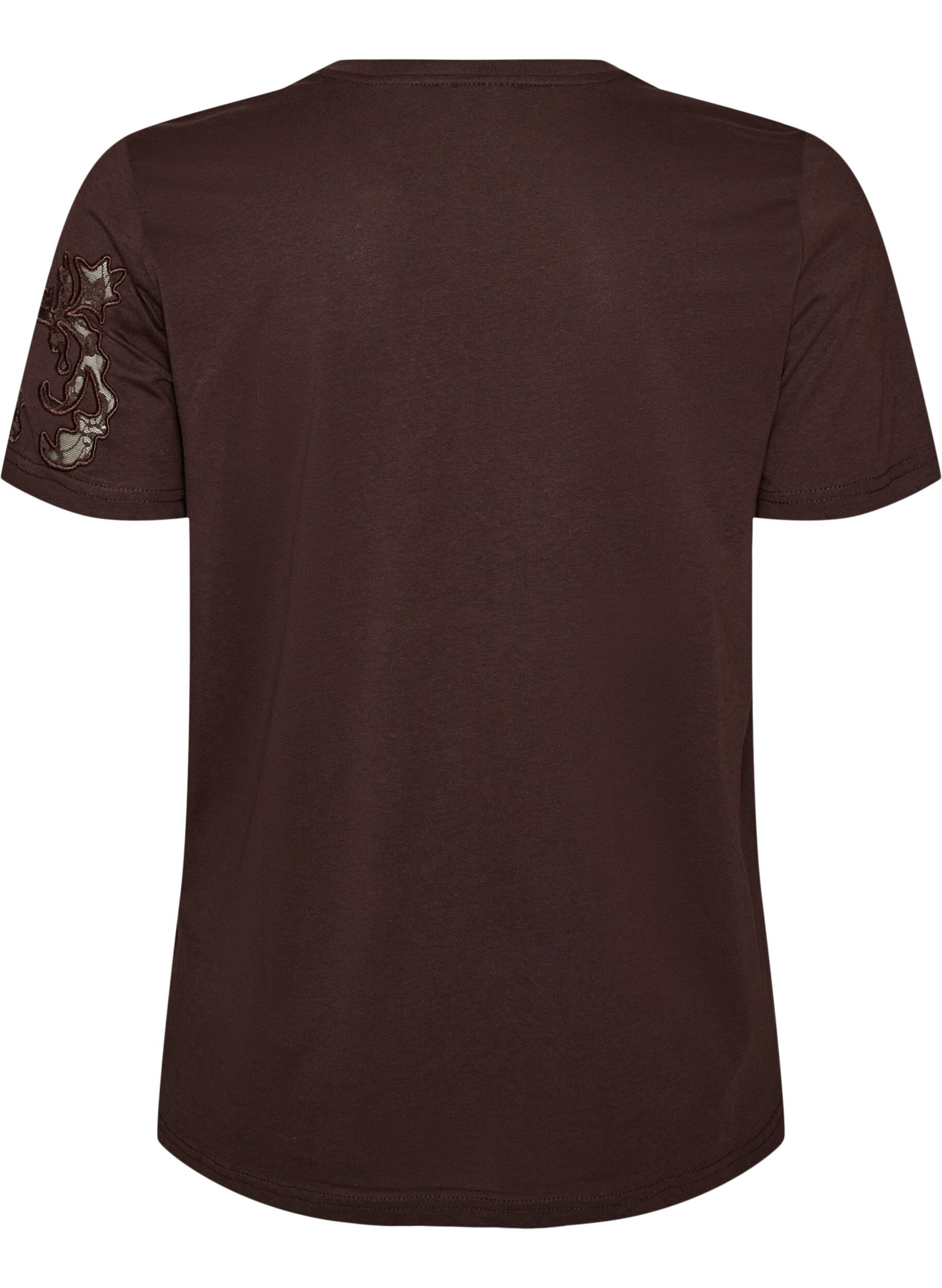 ZizziT-shirt en coton avec appliqu&eacute;s en dentelle, Marron, Packshot image number 1