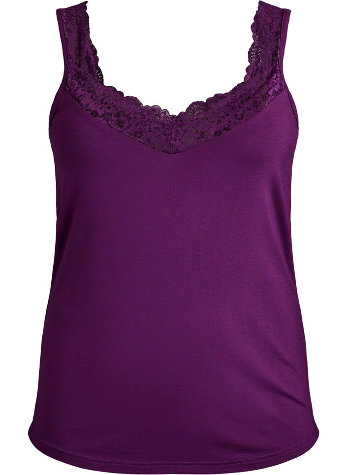Top en viscose avec bord en dentelle, Violet, Packshot image number 0