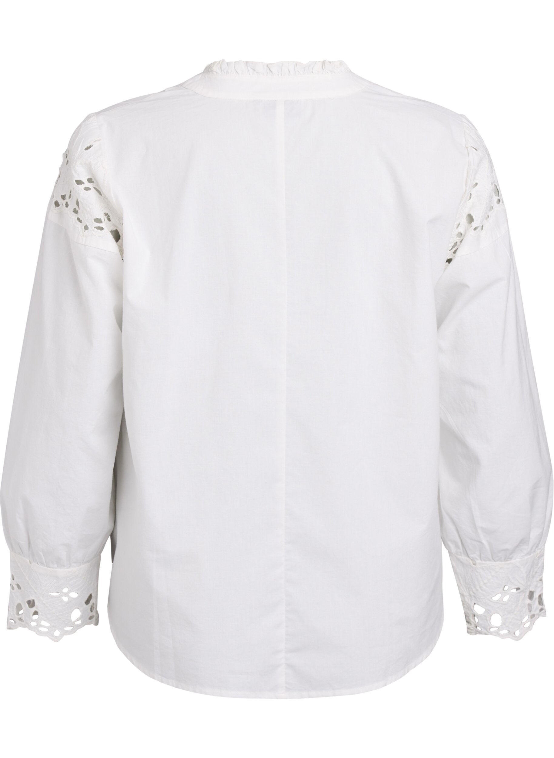 Zizzi Blouse avec col en V et d&eacute;tails en broderie anglaise, Blanc, Packshot image number 1