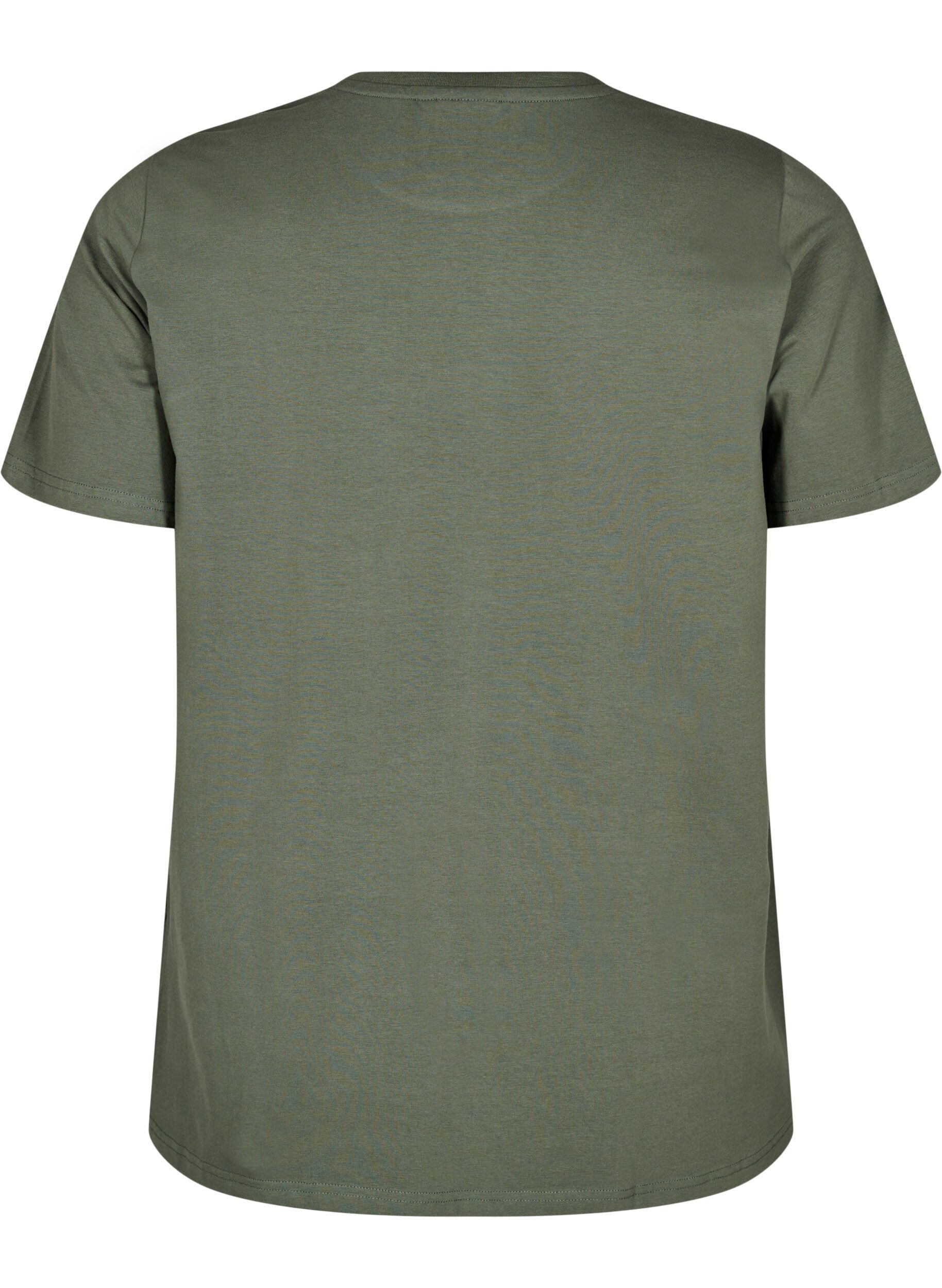 Zizzi T-shirt en coton biologique avec col rond, Thyme, Packshot image number 1