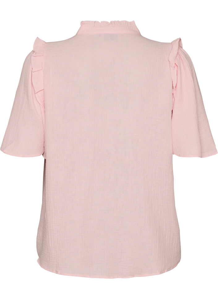Blouse en mousseline de coton avec broderie anglaise et manches 1/2, Rose, Packshot image number 1