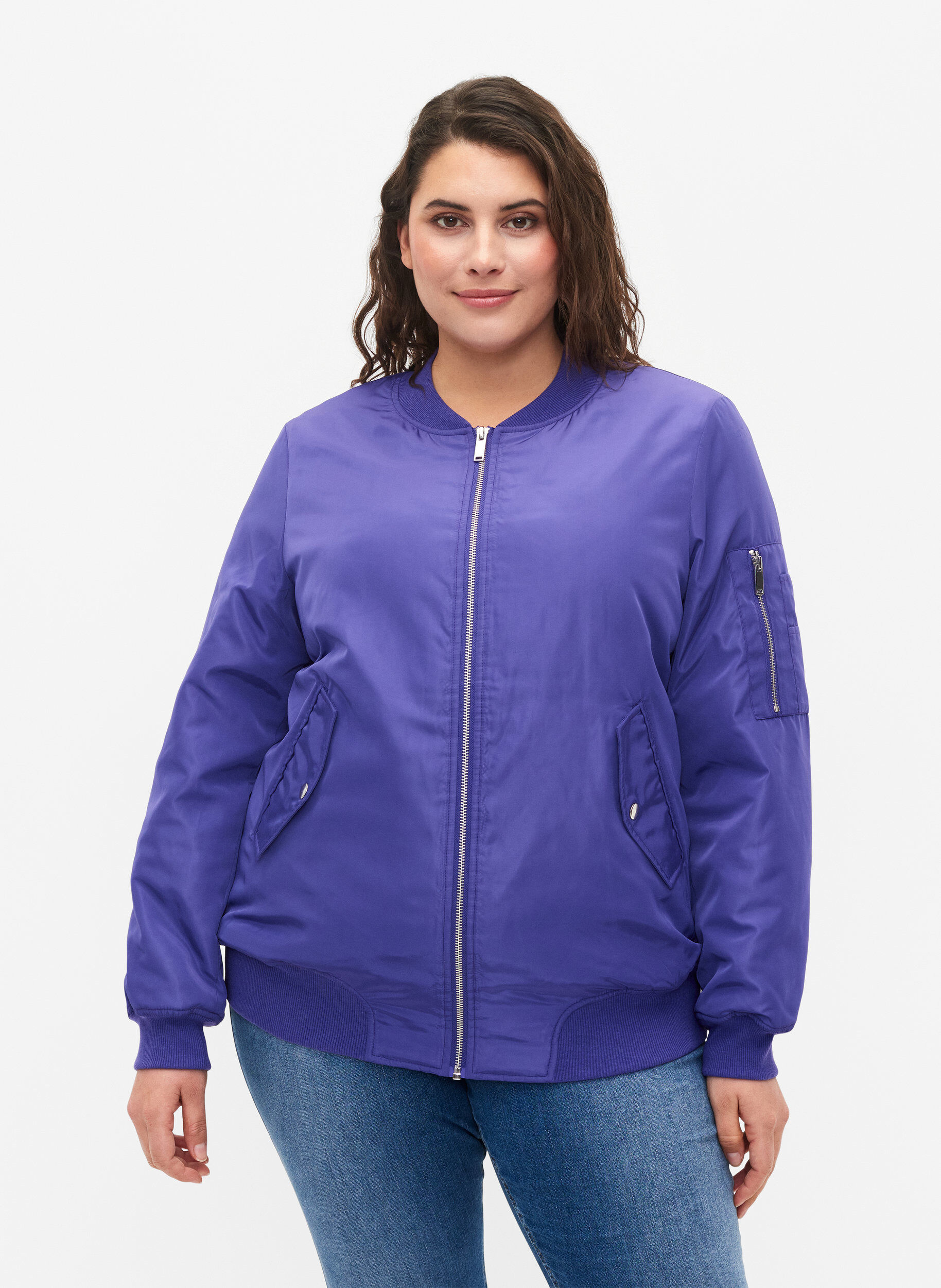 Zizzi Blouson bombardier avec fermeture &eacute;clair, Purple Opulence, Model image number 0
