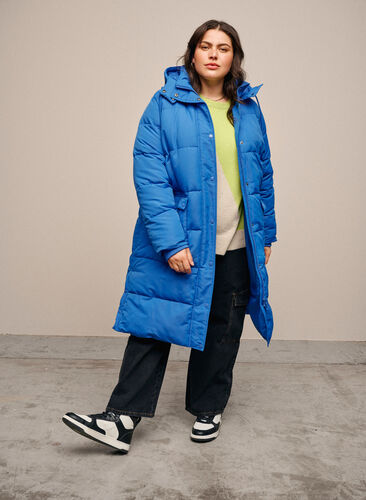 Longue veste polaire avec poches et capuche, French Blue, Image image number 1