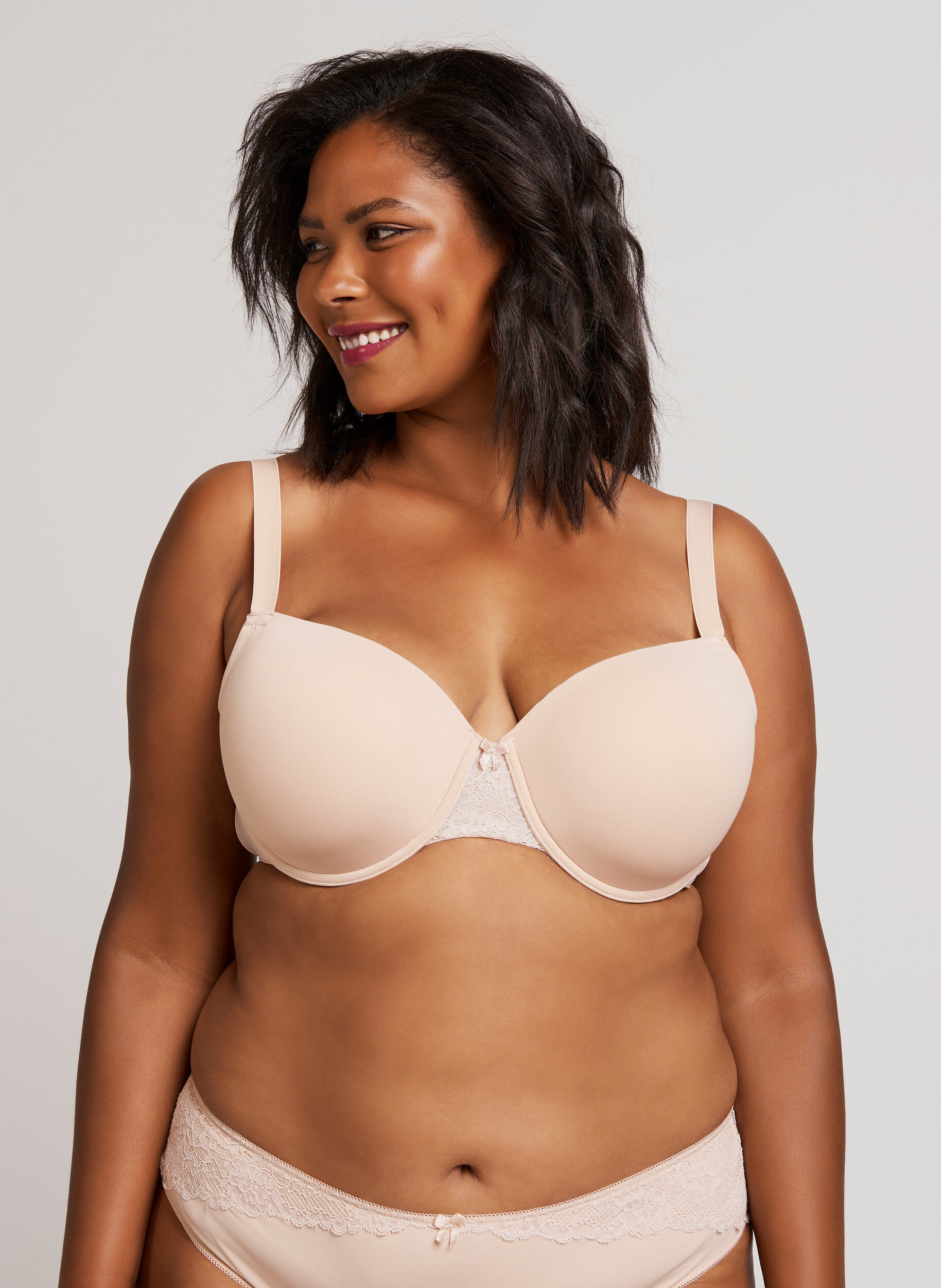 Zizzi Soutien-gorge moul&eacute; avec maille, Beige, Model image number 3