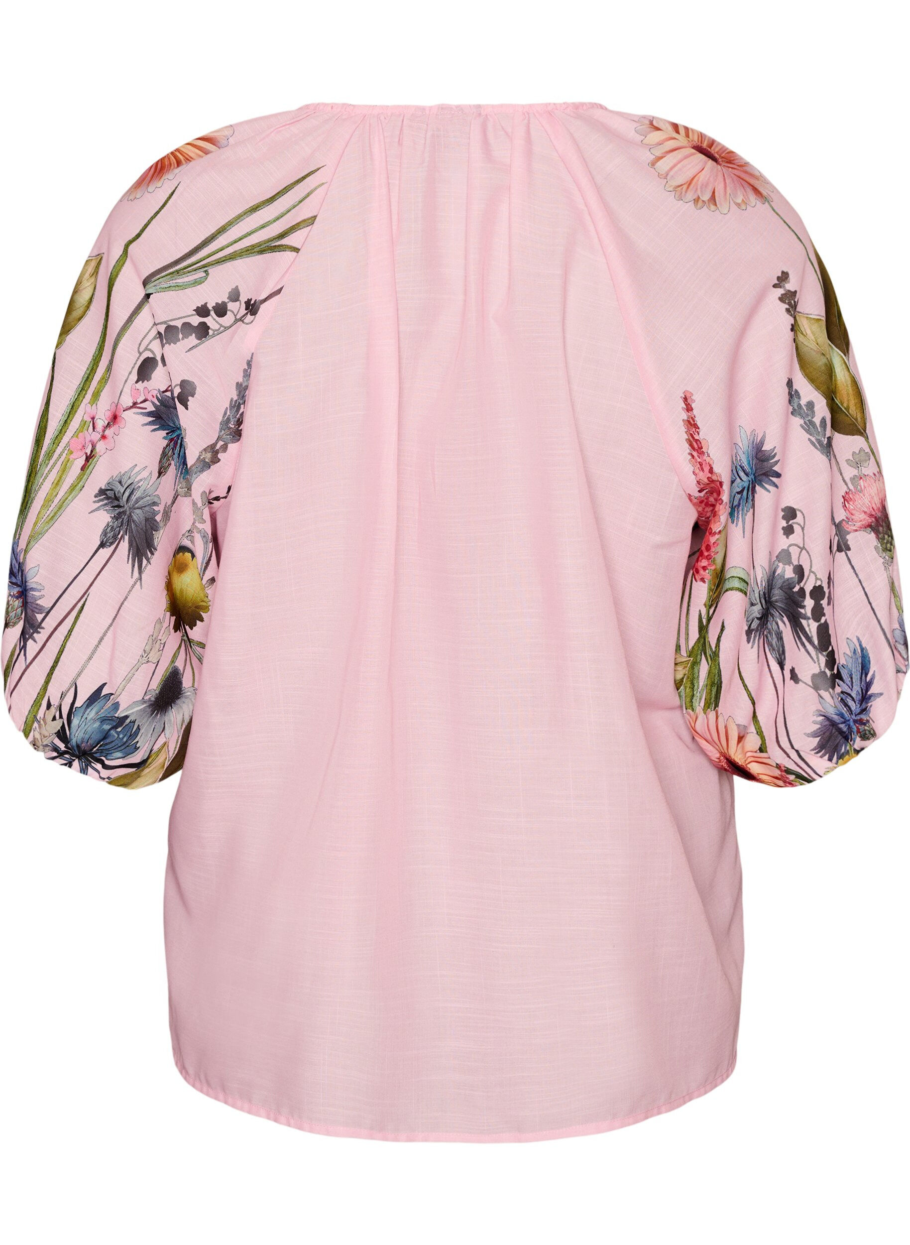 Zizzi Blouse avec lien &agrave; nouer et manches &agrave; imprim&eacute; fleuri, Rose, Packshot image number 1