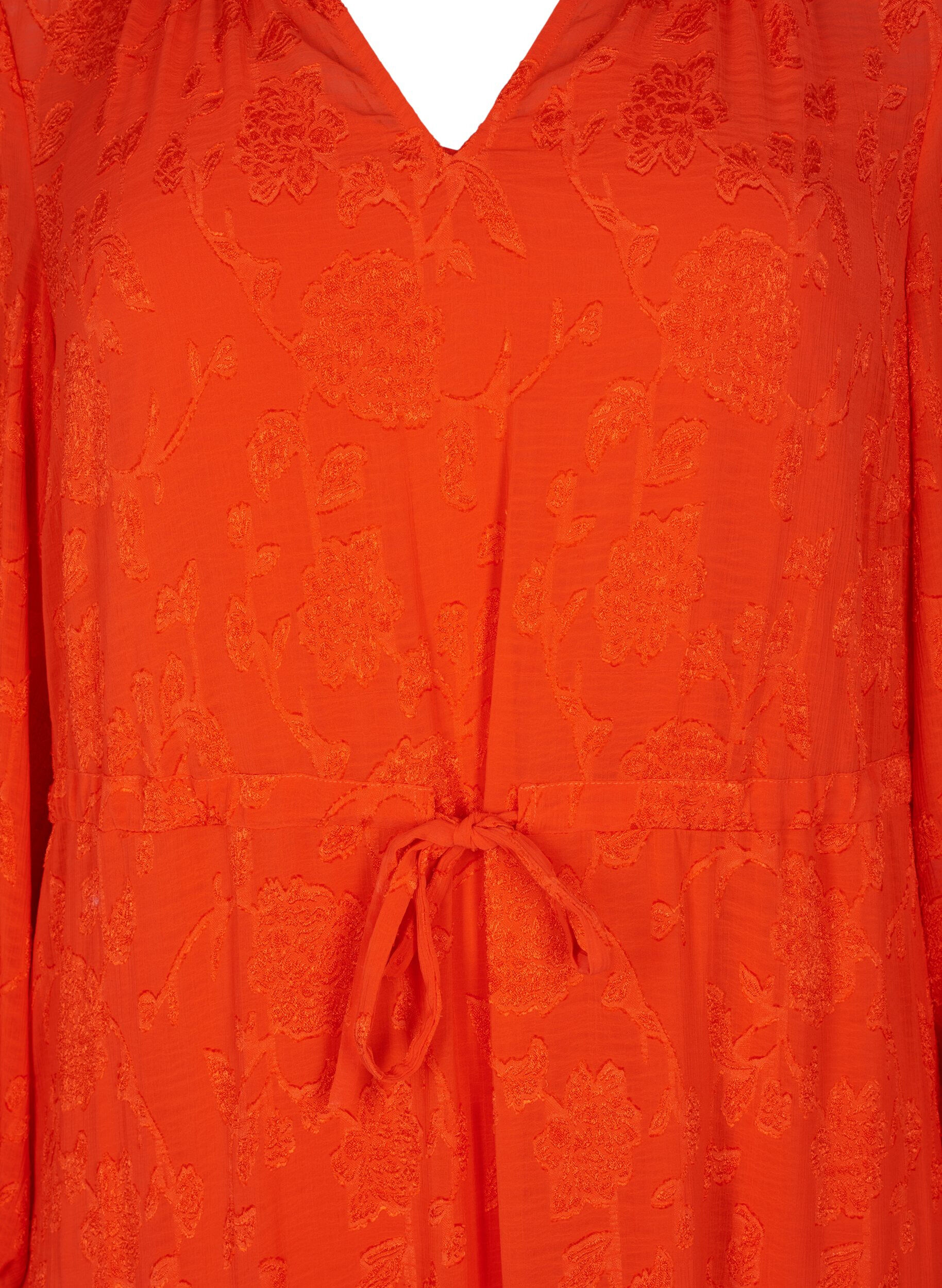 Zizzi Robes midi &agrave; manches longues en look jacquard, Orange.com, Packshot image number 2