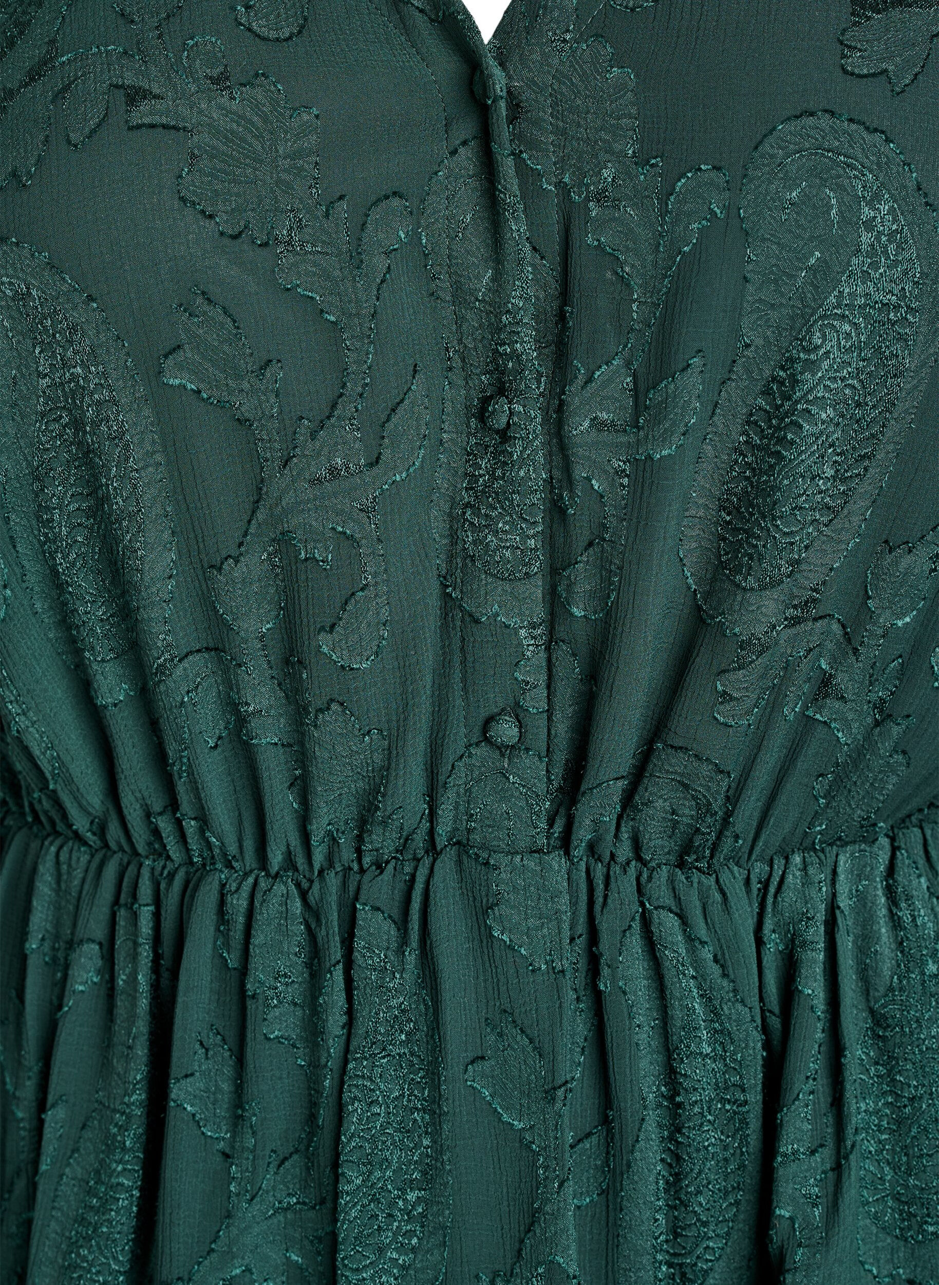 ZizziRobe courte &agrave; volants et motif textur&eacute;, Vert fonc&eacute;, Packshot image number 2