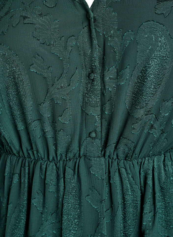 Robe courte &agrave; volants et motif textur&eacute;, Vert fonc&eacute;, Packshot image number 2
