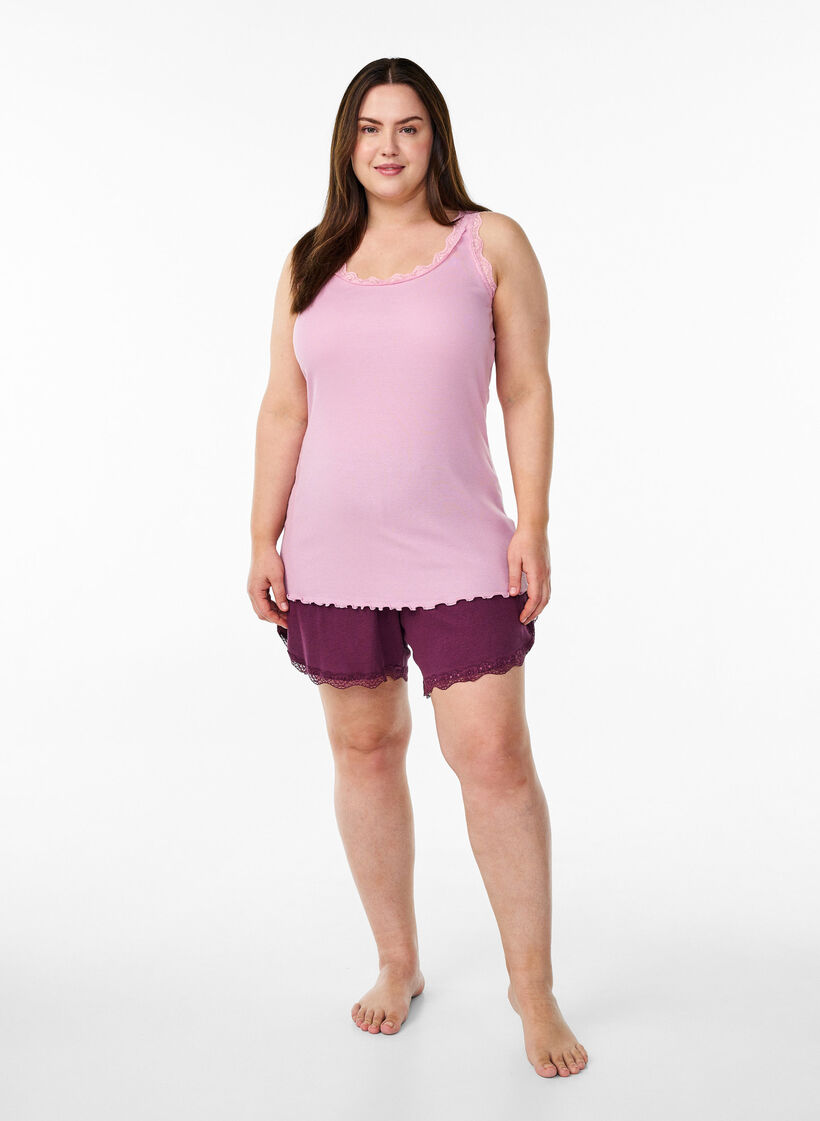Top avec finitions en dentelle, Rose, Model image number 1