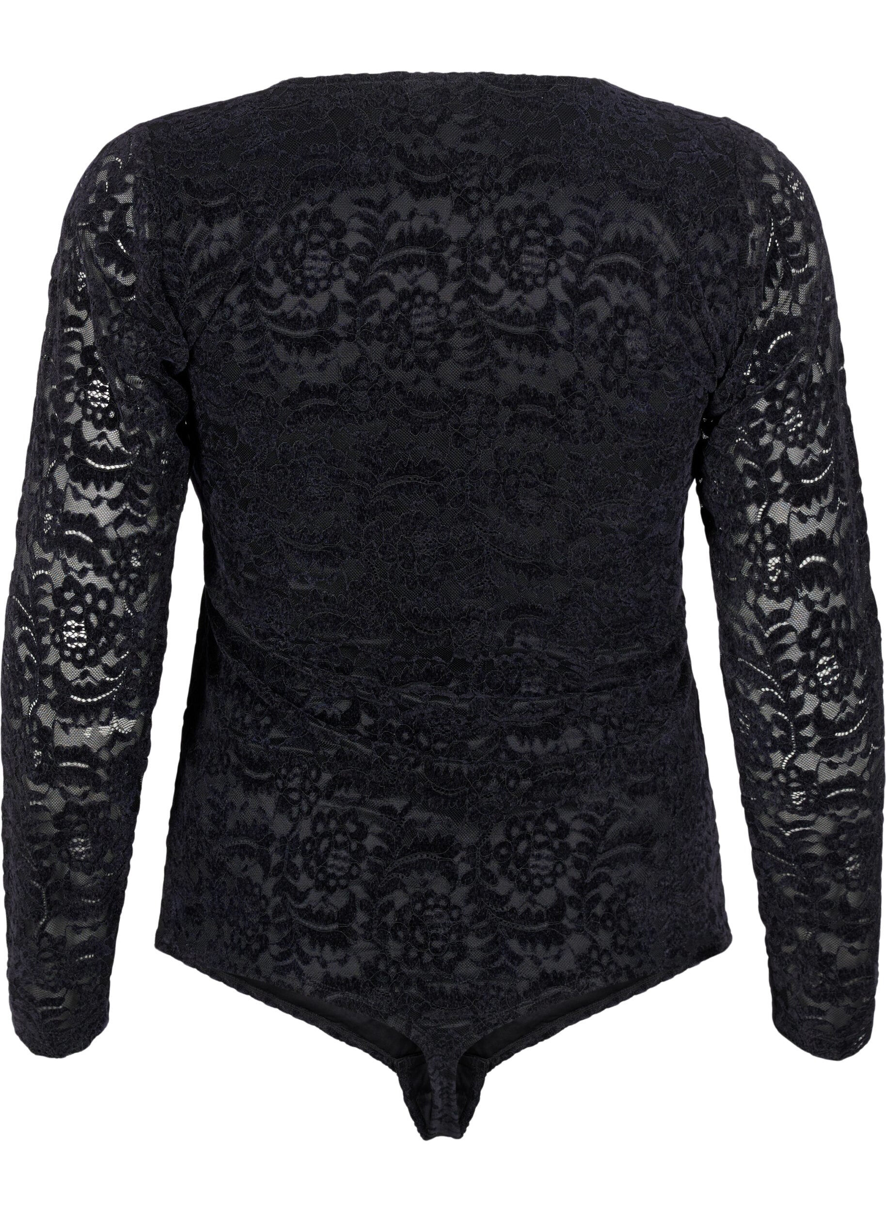 Zizzi Bodystocking en dentelle &agrave; manches longues, Black, Packshot image number 1