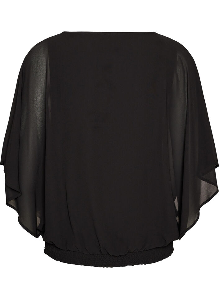Blouse en mousseline avec effet ballon, Noir, Packshot image number 1