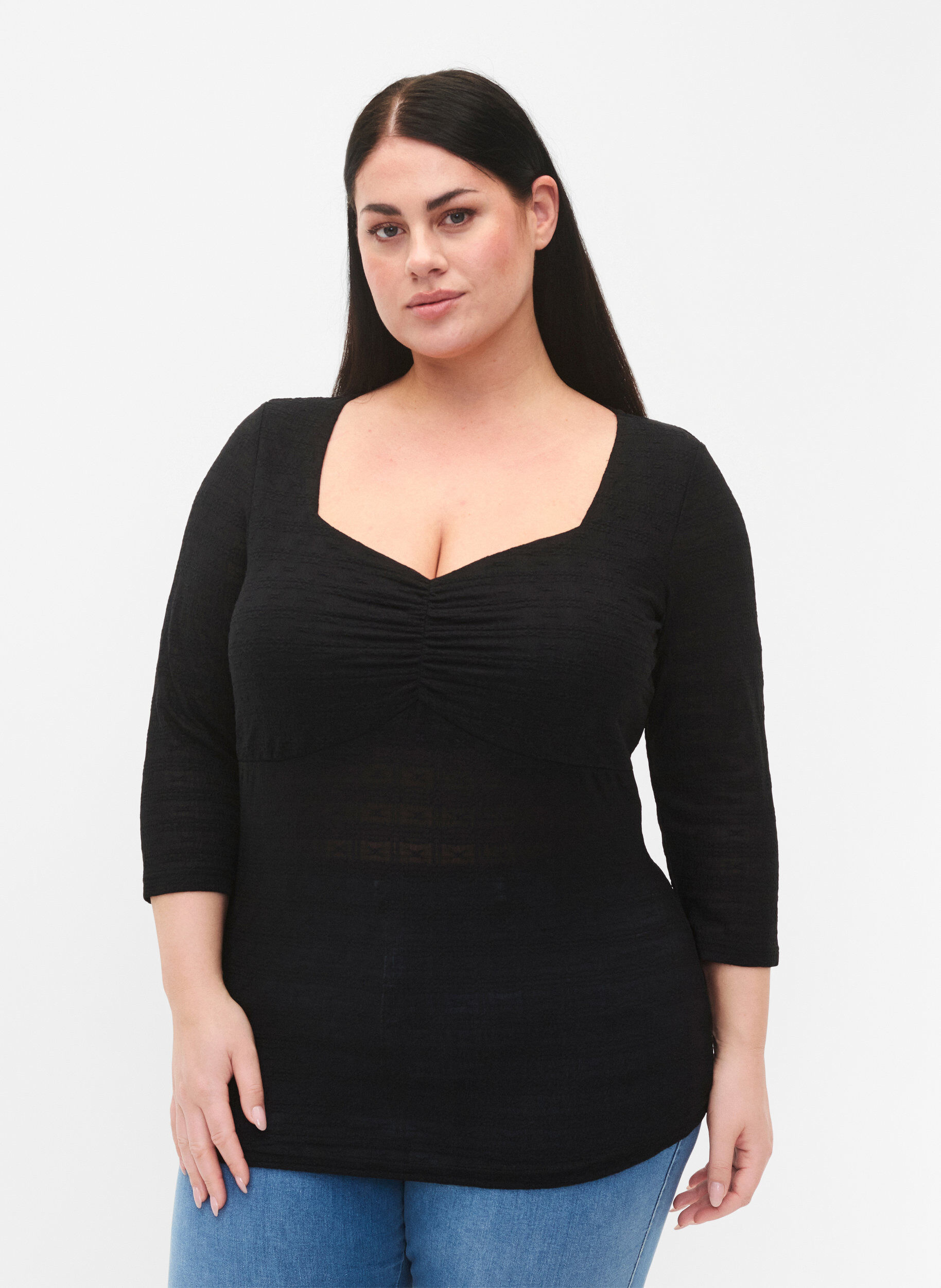 Zizzi Blouse ajust&eacute;e avec d&eacute;tail fronc&eacute;, Black, Model image number 0