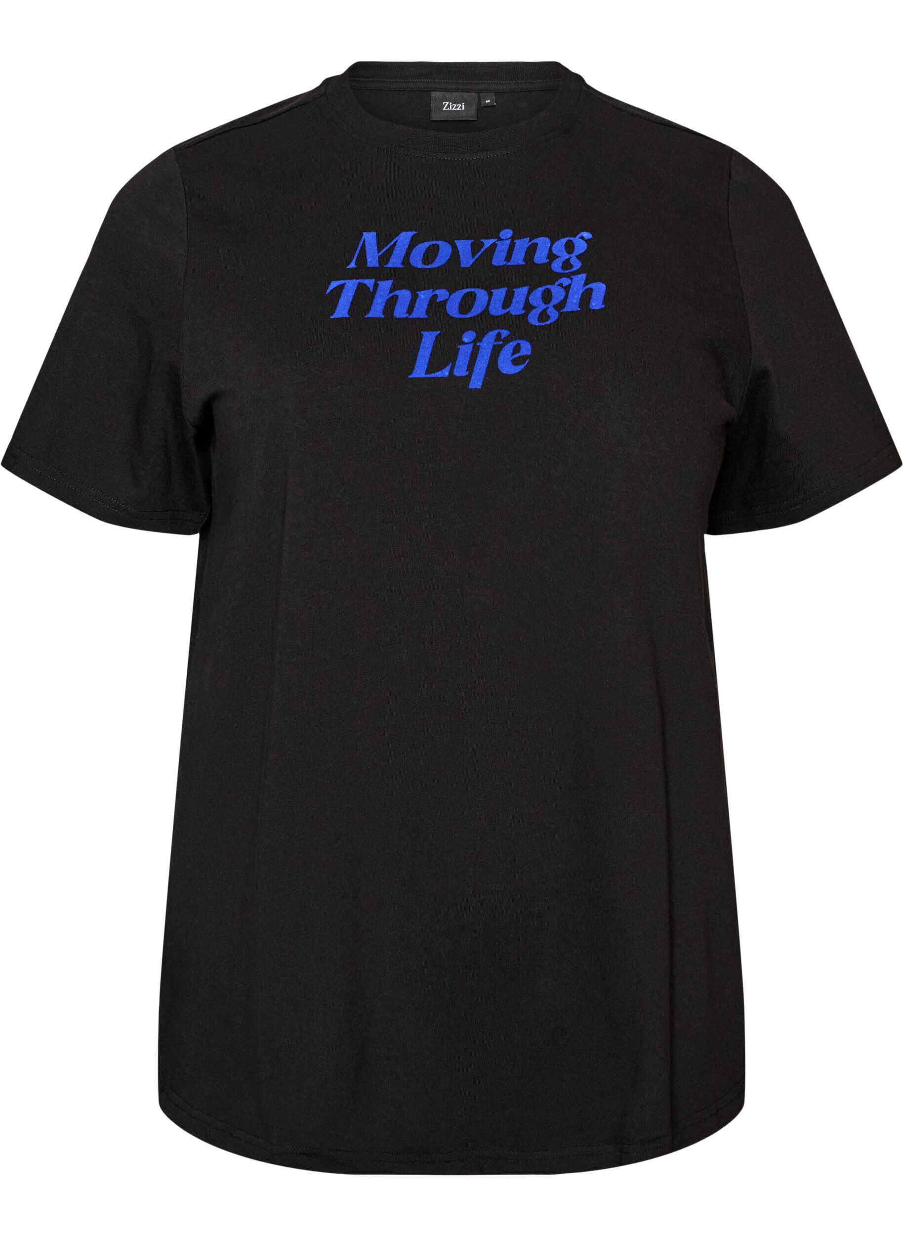 ZizziT-shirt en coton avec texte imprim&eacute;, Noir, Packshot image number 0