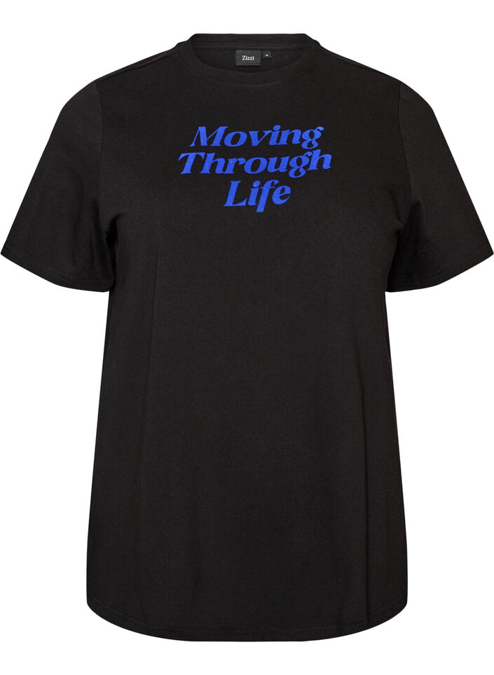 T-shirt en coton avec texte imprim&eacute;, Noir, Packshot image number 0