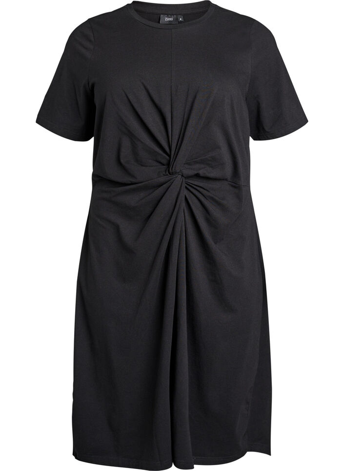 Robe en coton avec d&eacute;tail torsad&eacute;, Noir, Packshot image number 0