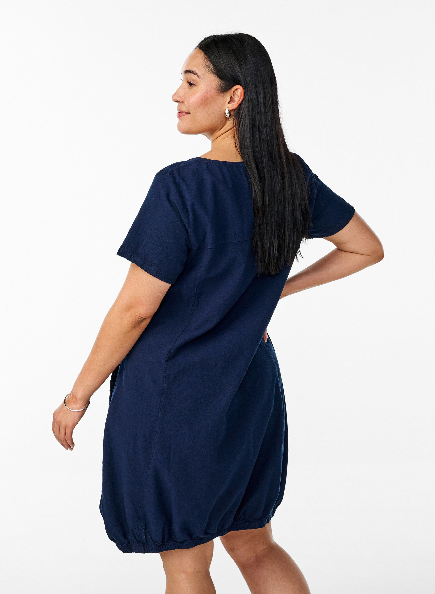 ZizziRobe en coton &agrave; manches courtes, Bleu, Model image number 2