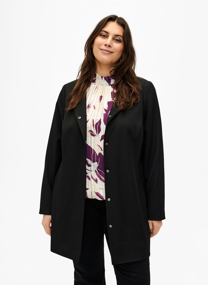 Veste de printemps avec patte de boutonnage cachée, Black, Model image number 0